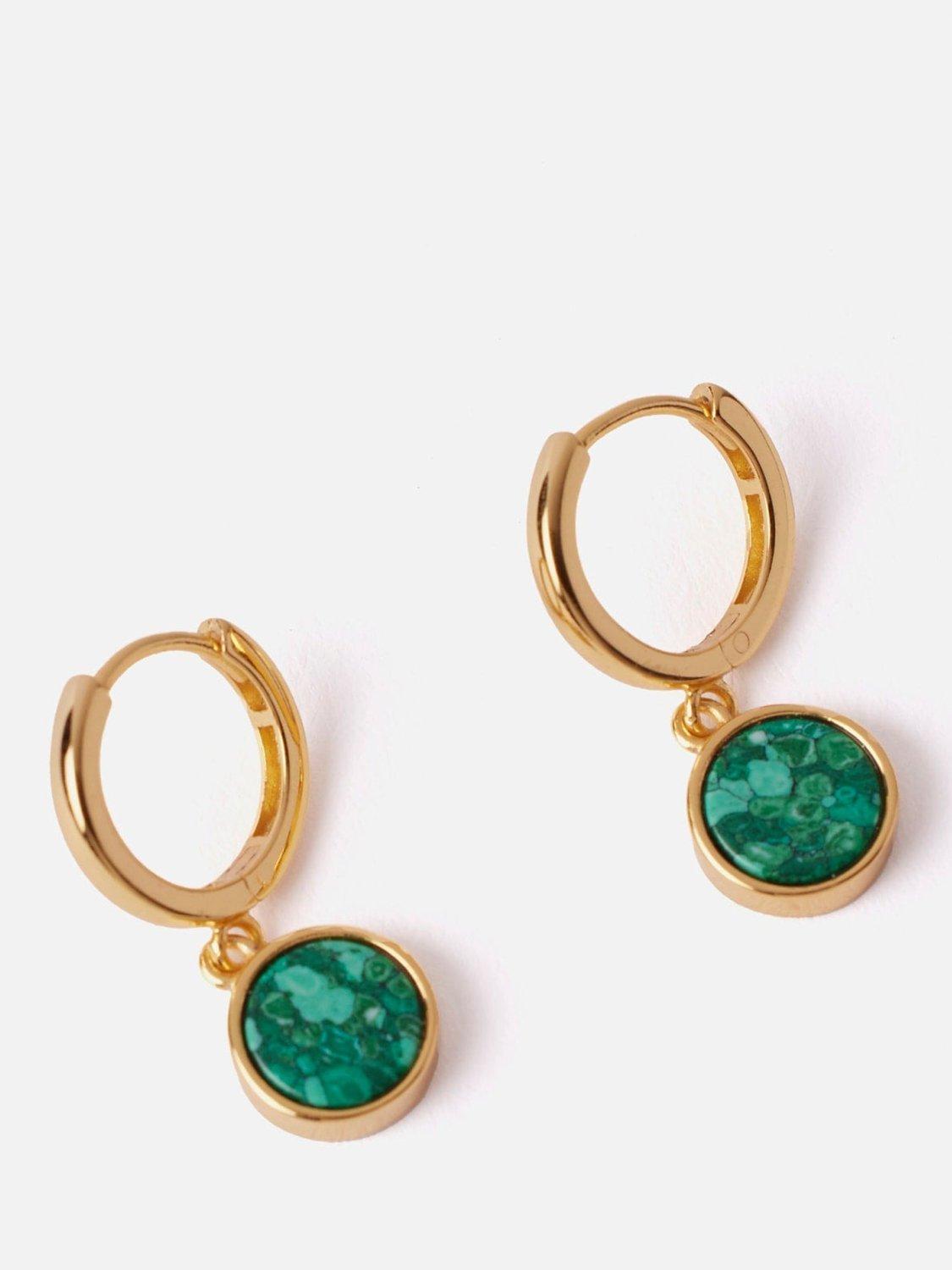 Mint Velvet Malachite Huggie Hoop Earrings, Gold