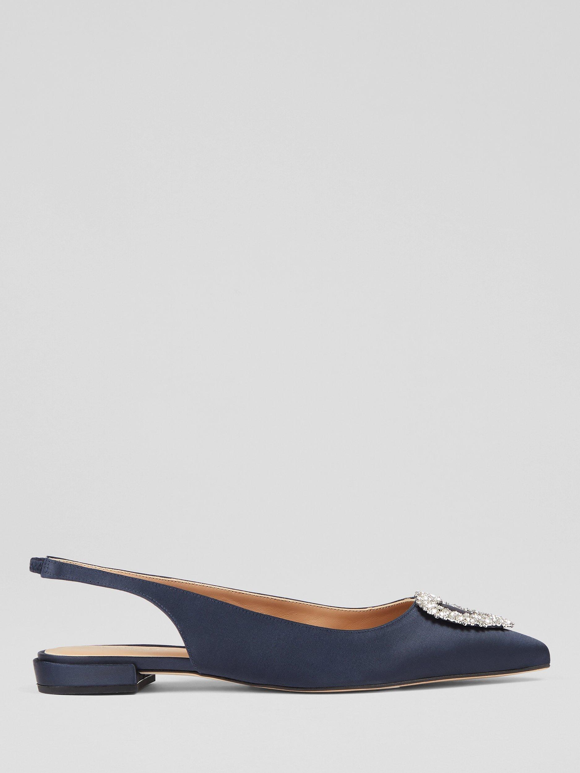 L.K.Bennett Luana Satin Slingback Shoes, Navy, 5