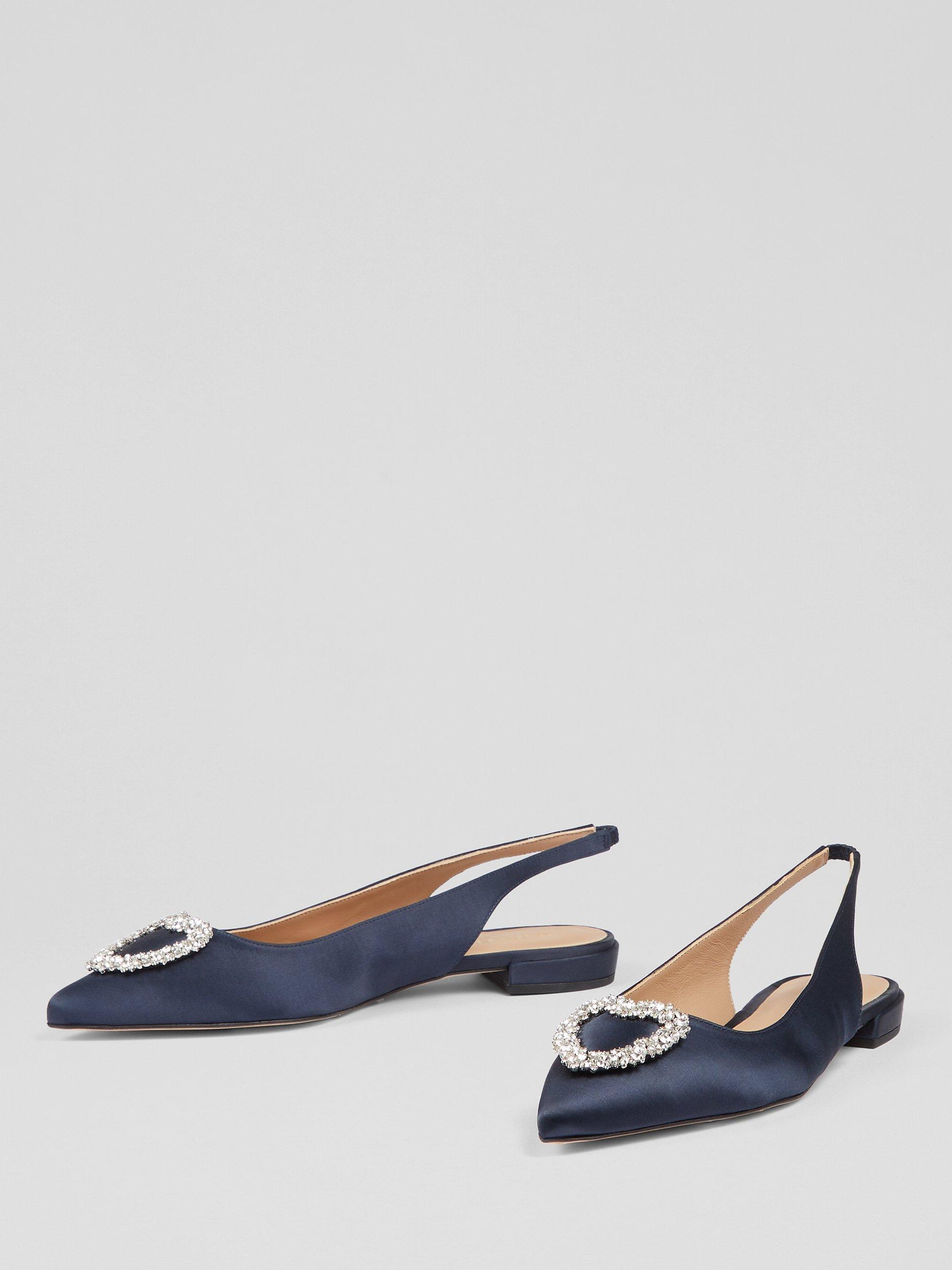 L.K.Bennett Luana Satin Slingback Shoes, Navy, 5