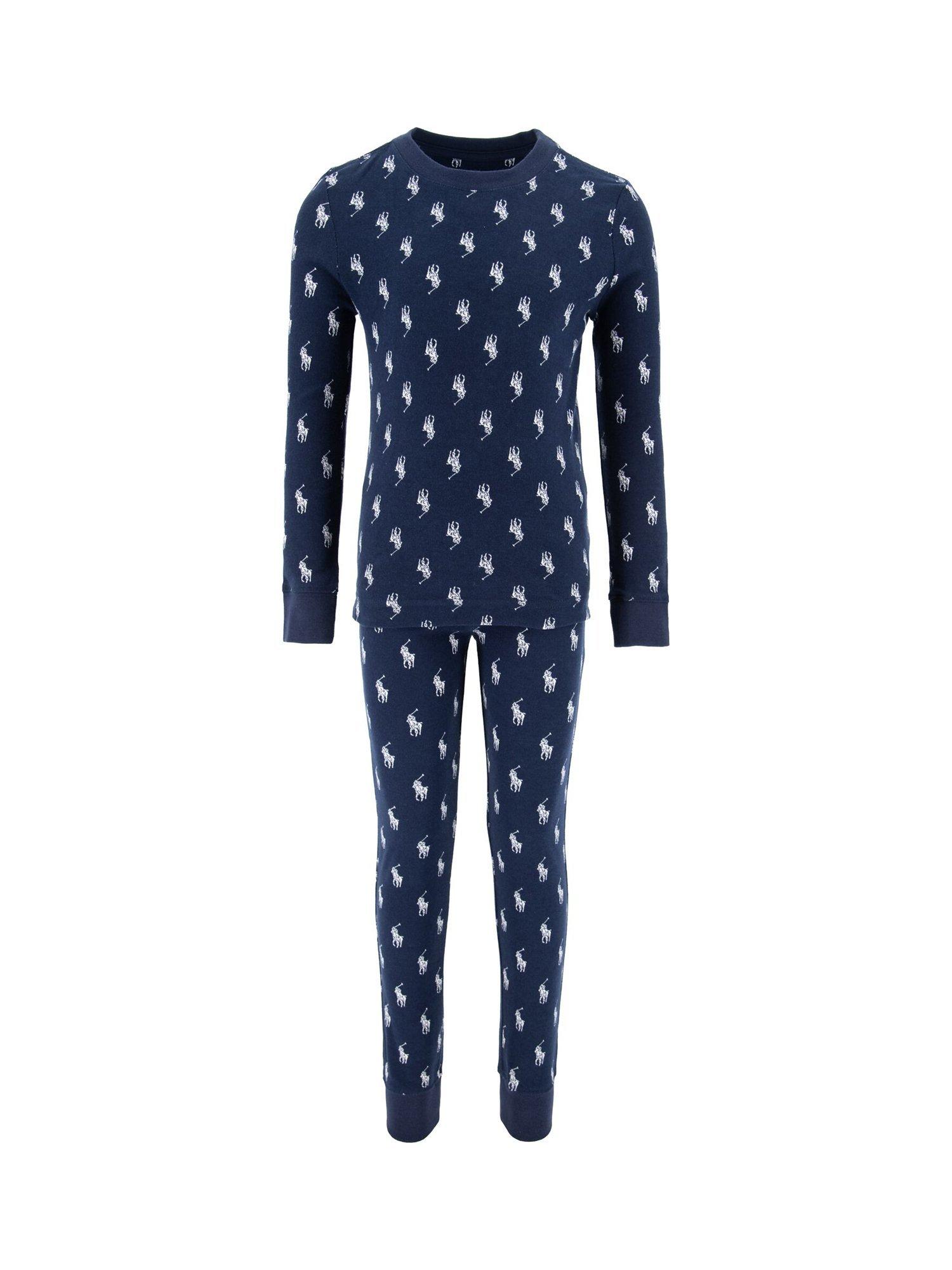 Product image 3 of 7, which shows Polo Ralph Lauren Kids' Logo Rib Long Sleeve Pyjamas, Navy, 12 years