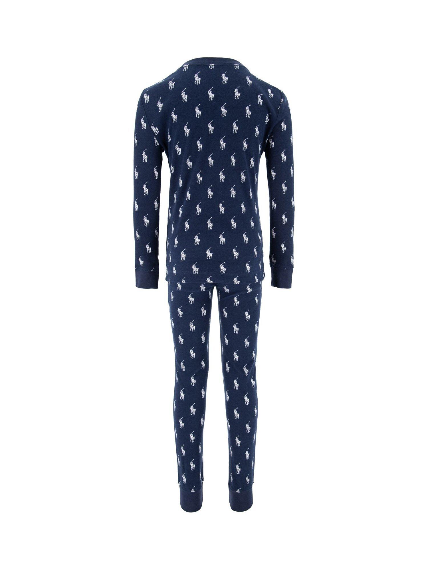 Product image 4 of 7, which shows Polo Ralph Lauren Kids' Logo Rib Long Sleeve Pyjamas, Navy, 12 years