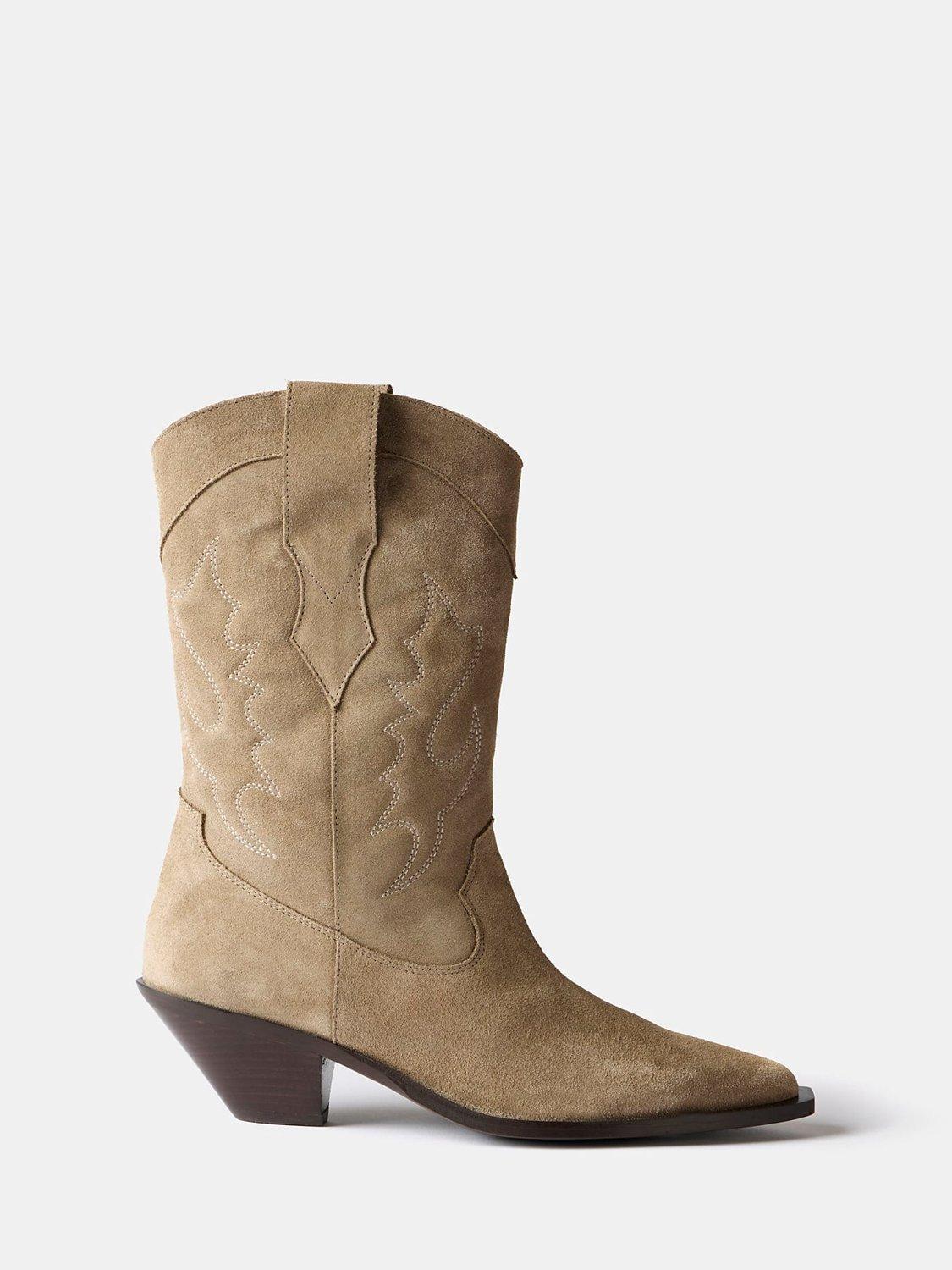 Mint Velvet Suede Cowboy Boots Beige