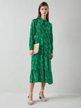 L.K.Bennett Bridget Monkey Print Silk Blend Midi Dress, Green/Cream