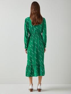 L.K.Bennett Bridget Monkey Print Silk Blend Midi Dress, Green/Cream - view 2, Green/Cream