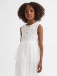 Reiss Kids' Rocha Floral Embellished Tulle Occasion Dress, Ivory