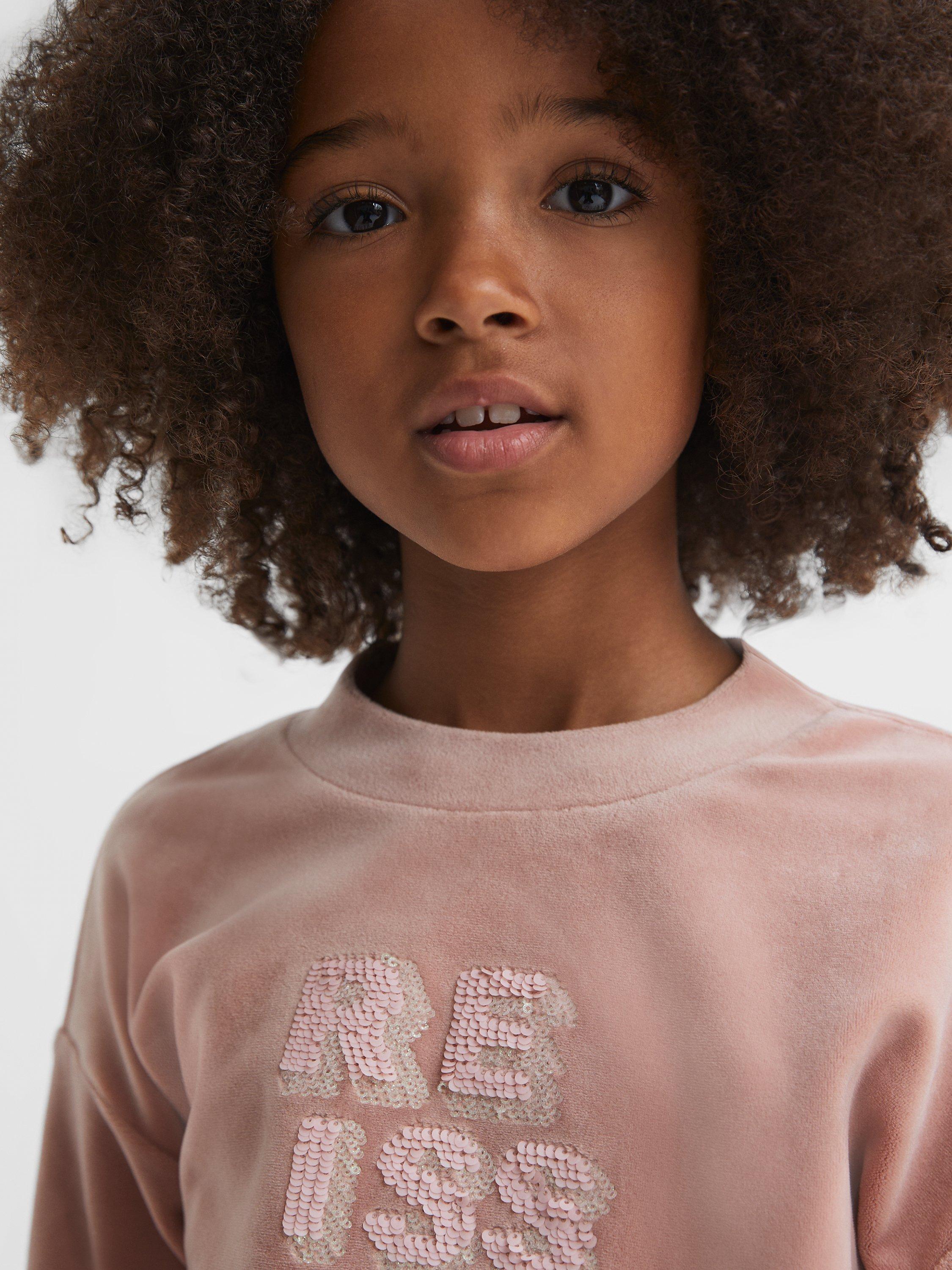Reiss Kids' Robin Logo Velour Top, Pink