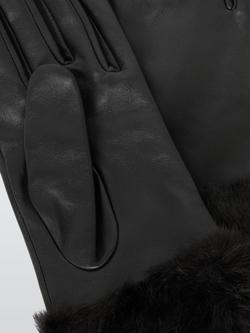 John Lewis Faux Fur Cuff Leather Mittens, Black - view 2, Black