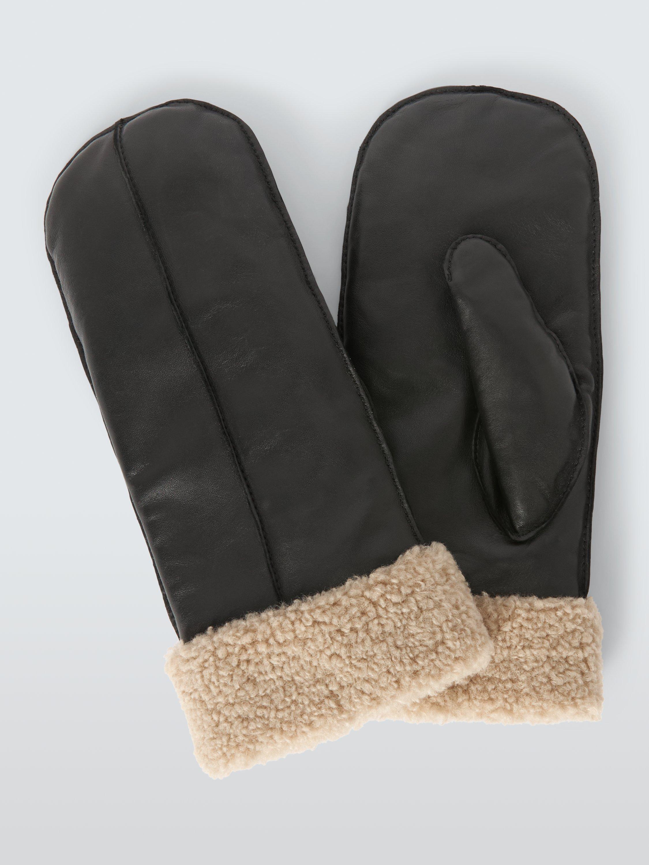 John Lewis Cuff Leather Mittens, Black, M