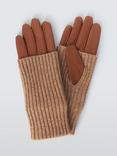 John Lewis Knitted Cuff Leather Gloves, Tan