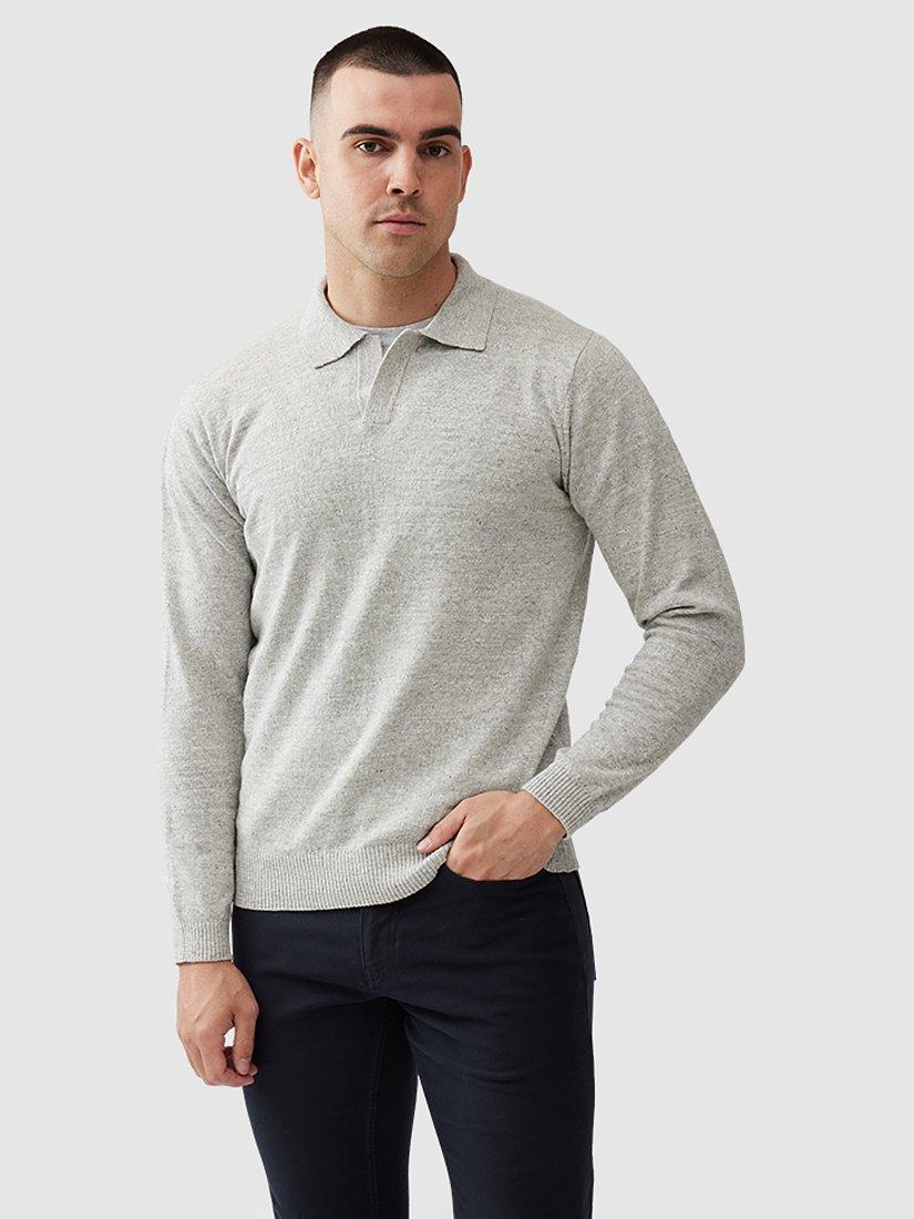 Product image 1 of 3, which shows Rodd & Gunn Fortrose Cotton Regular Fit Long Sleeve Knit Polo Top, Stone Marle, XS