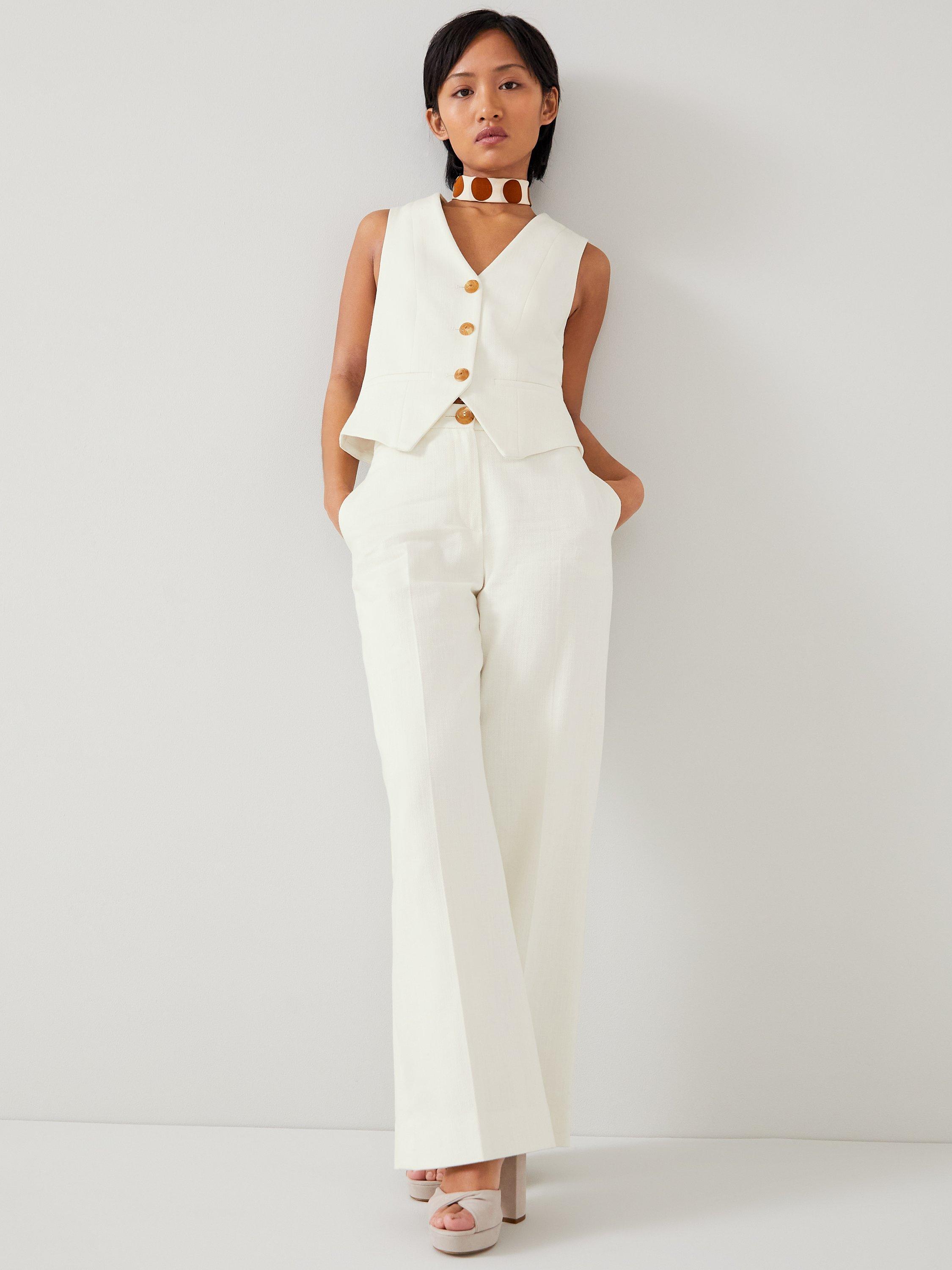 L.K.Bennett Petite Ami Wide Leg Trousers, Ecru