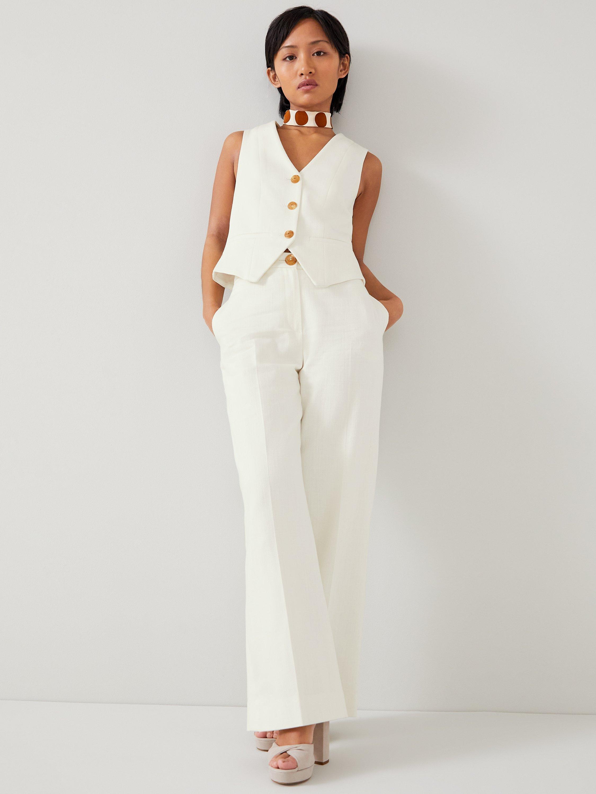 L.K.Bennett Petite Ami Wide Leg Trousers, Ecru