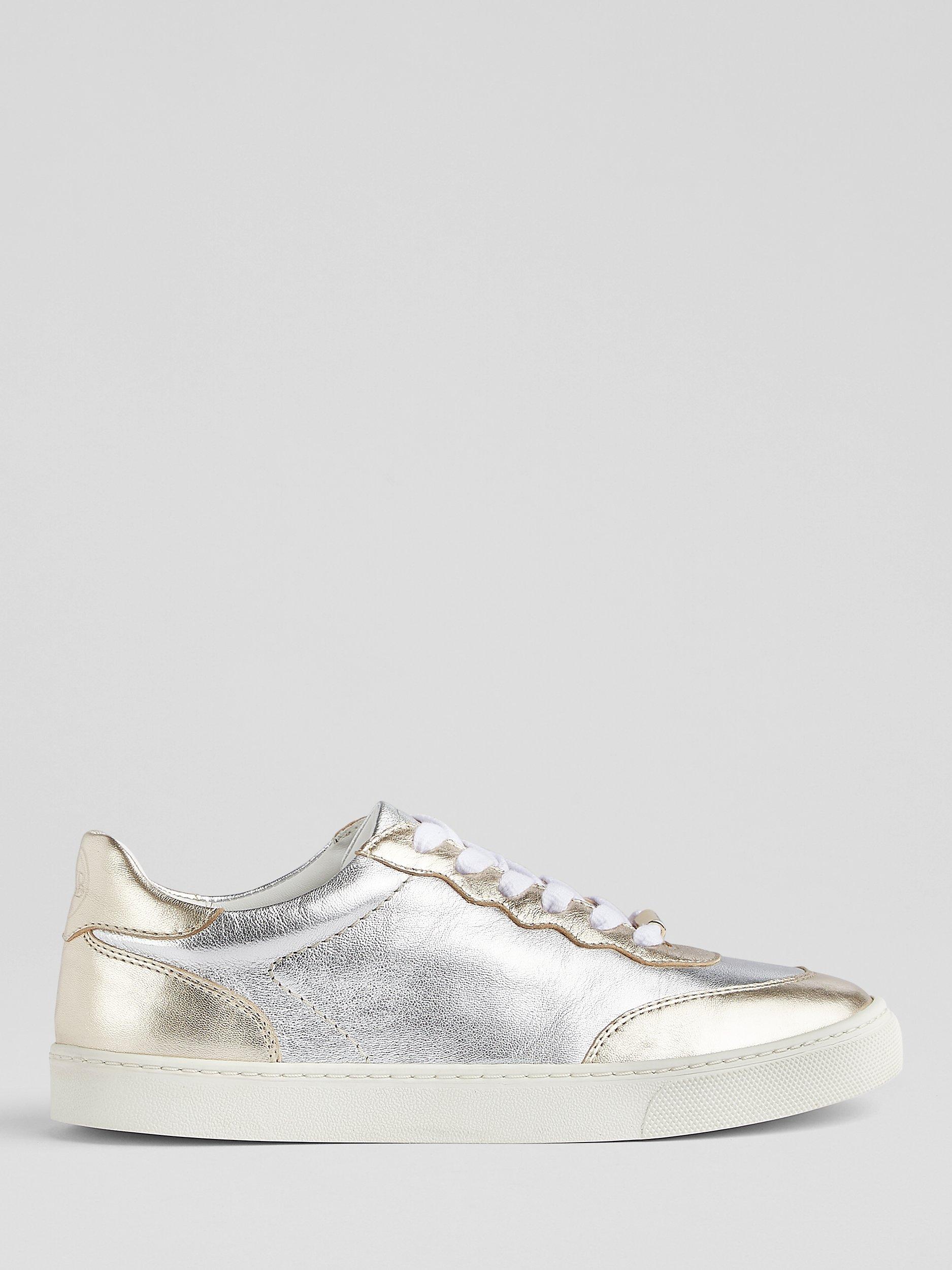 L.K.Bennett Runner Metallic Leather Trainers, Gold/Silver, 3