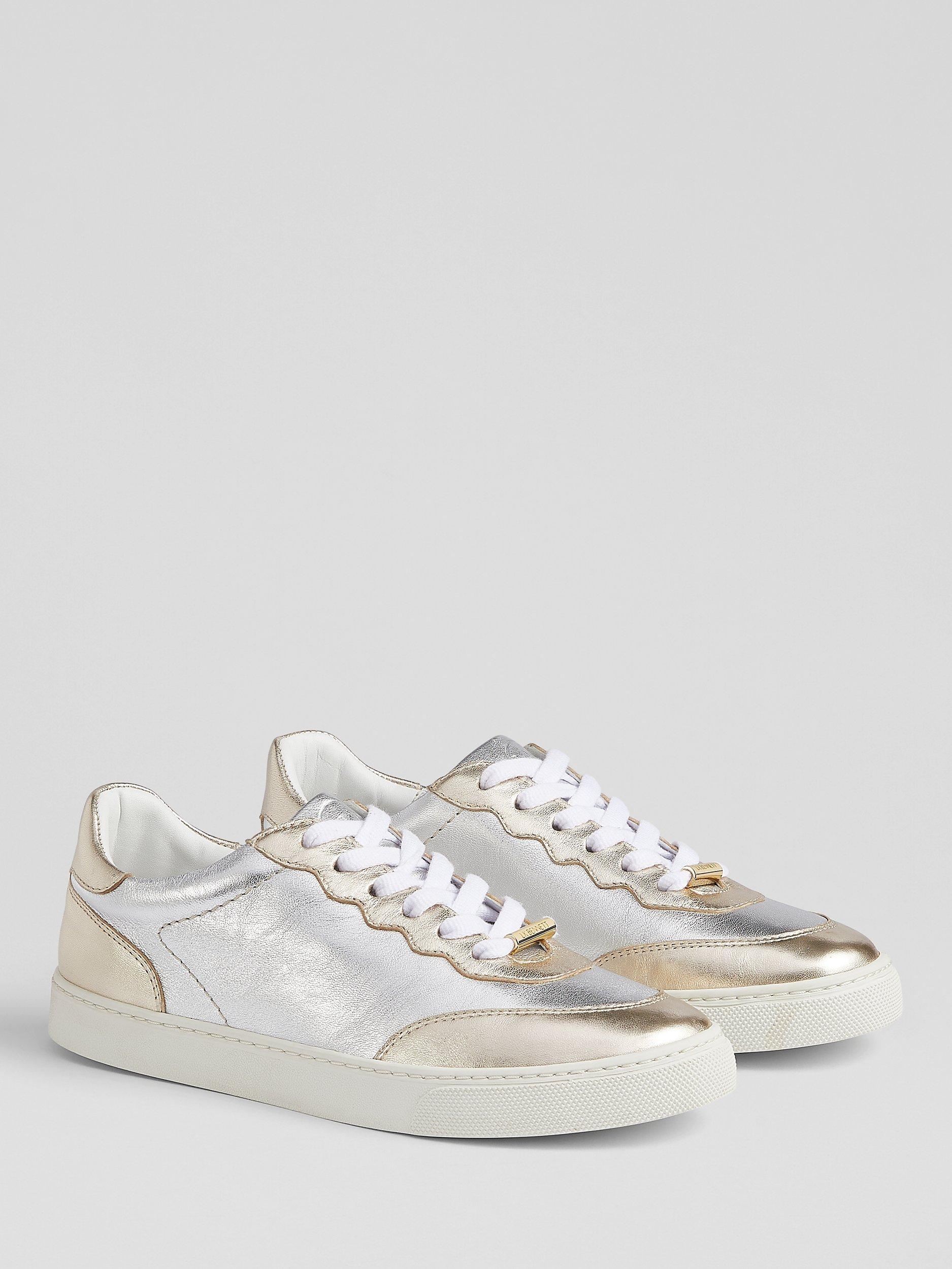 Product image 2 of 4, which shows L.K.Bennett Runner Metallic Leather Trainers, Gold/Silver, 3