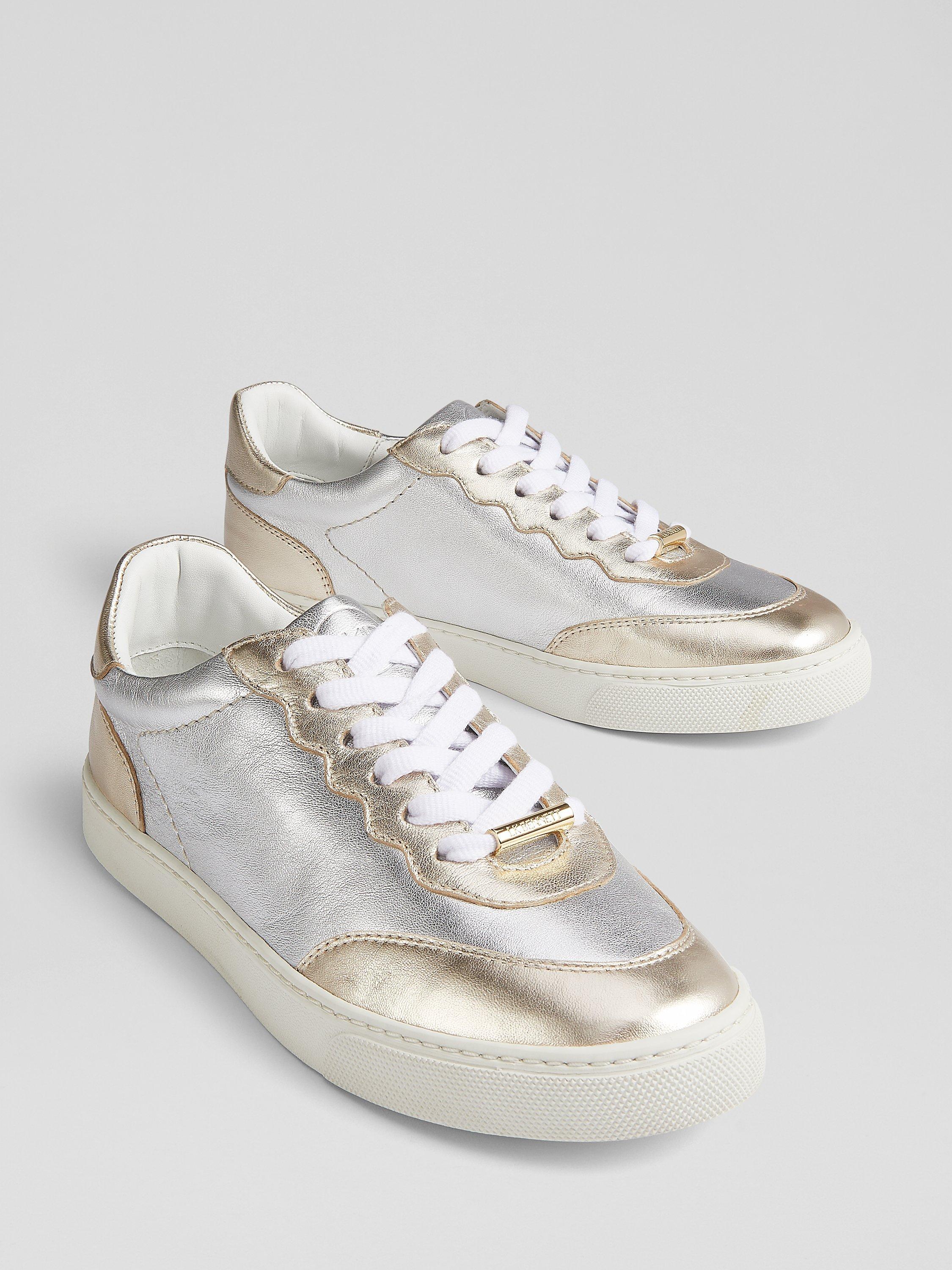 L.K.Bennett Runner Metallic Leather Trainers, Gold/Silver, 3