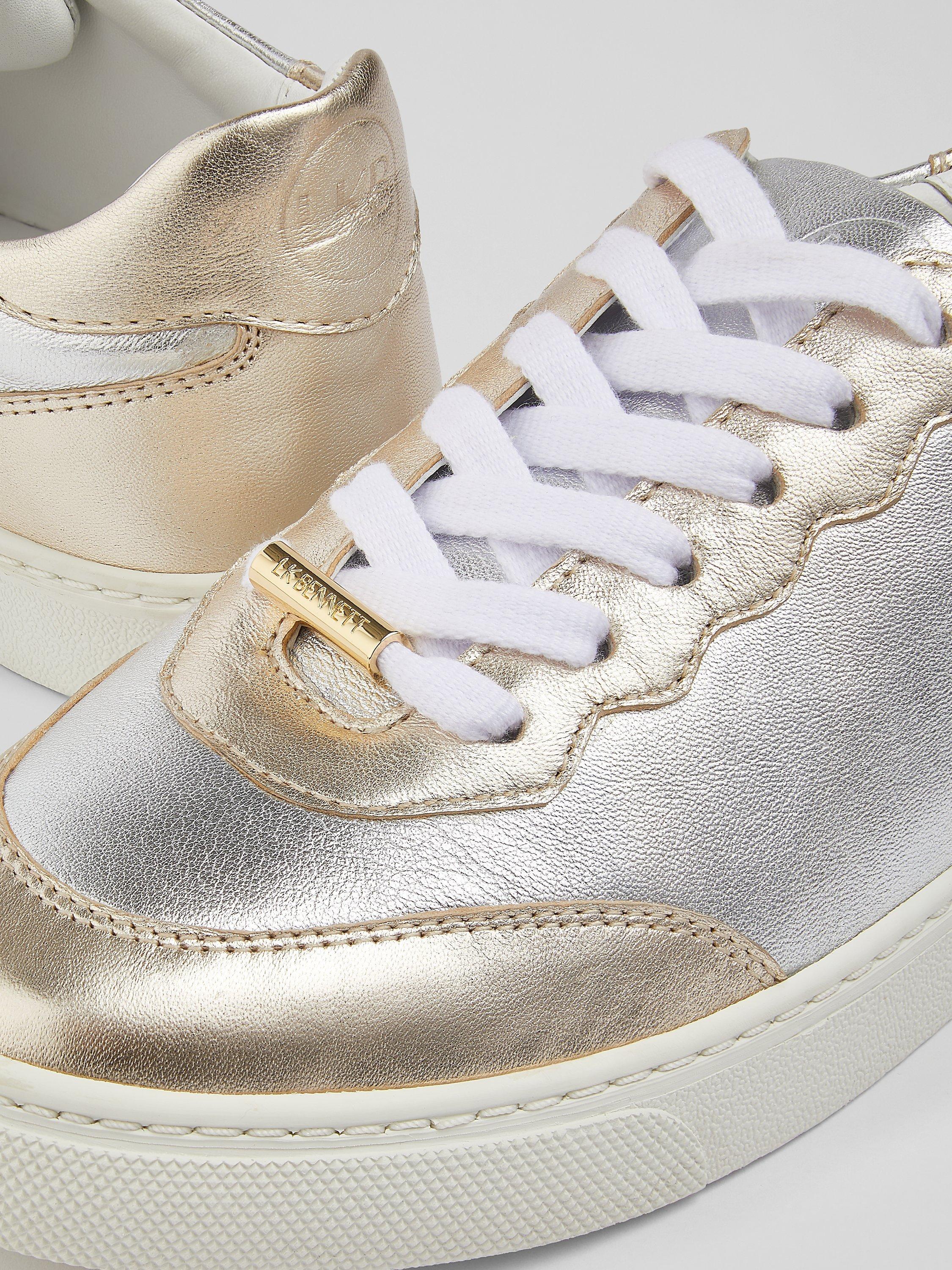 L.K.Bennett Runner Metallic Leather Trainers, Gold/Silver, 3