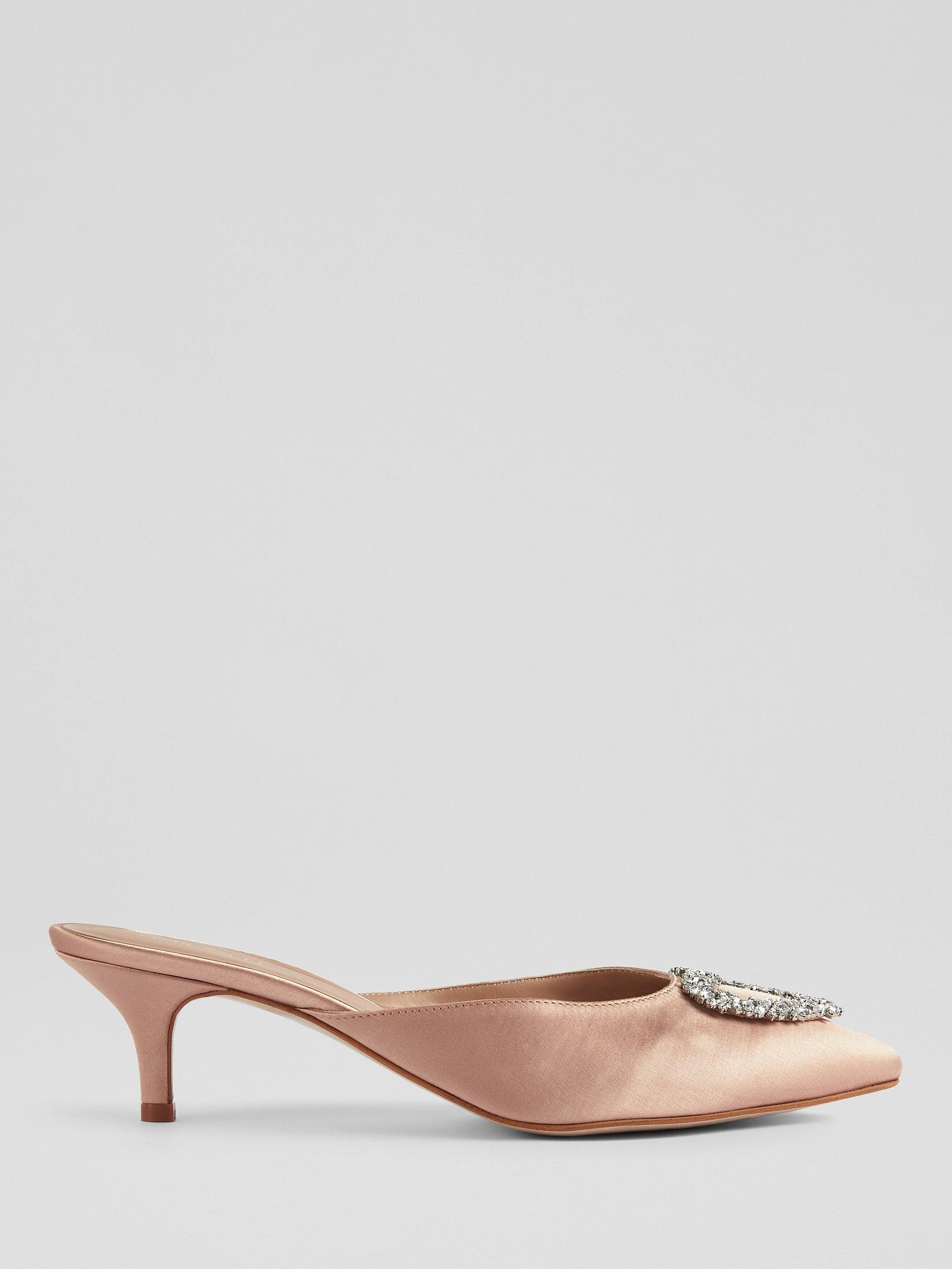 Product image 1 of 3, which shows L.K.Bennett Estella Embellished Satin Kitten Heel Mules, Trench, 5