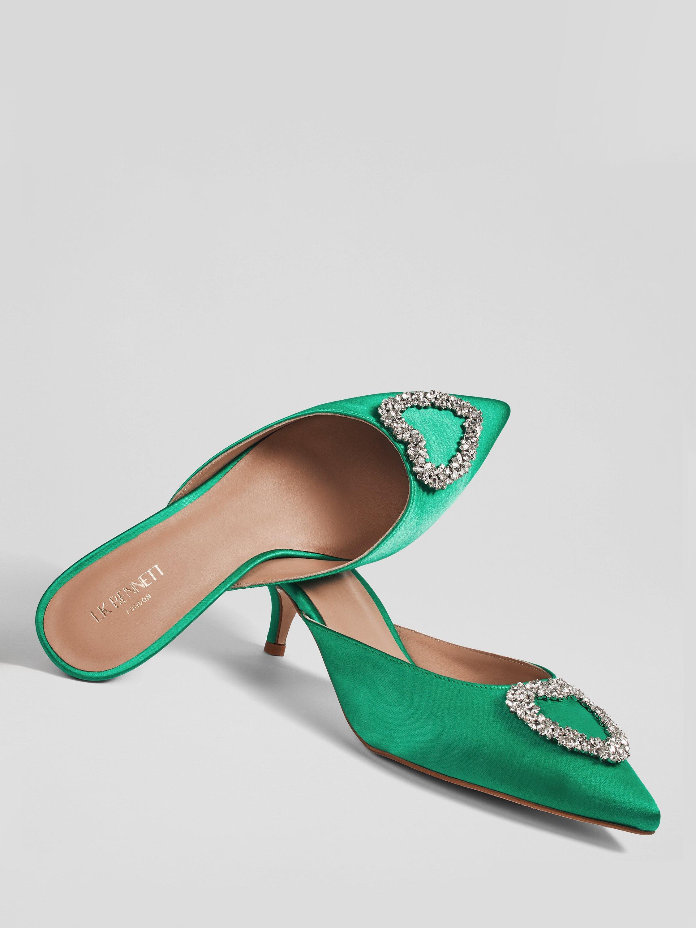 L.K.Bennett Estella Embellished Satin Kitten Heel Mules