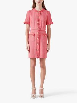 L.K.Bennett Allie Button Detail Tweed Dress, Blush, Blush