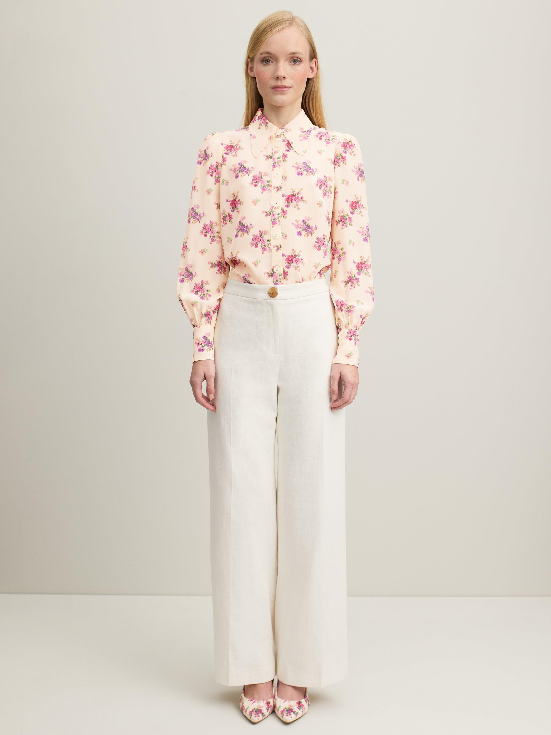 L.K.Bennett Sonya Bouquet Print Silk Blouse, Cream/Multi