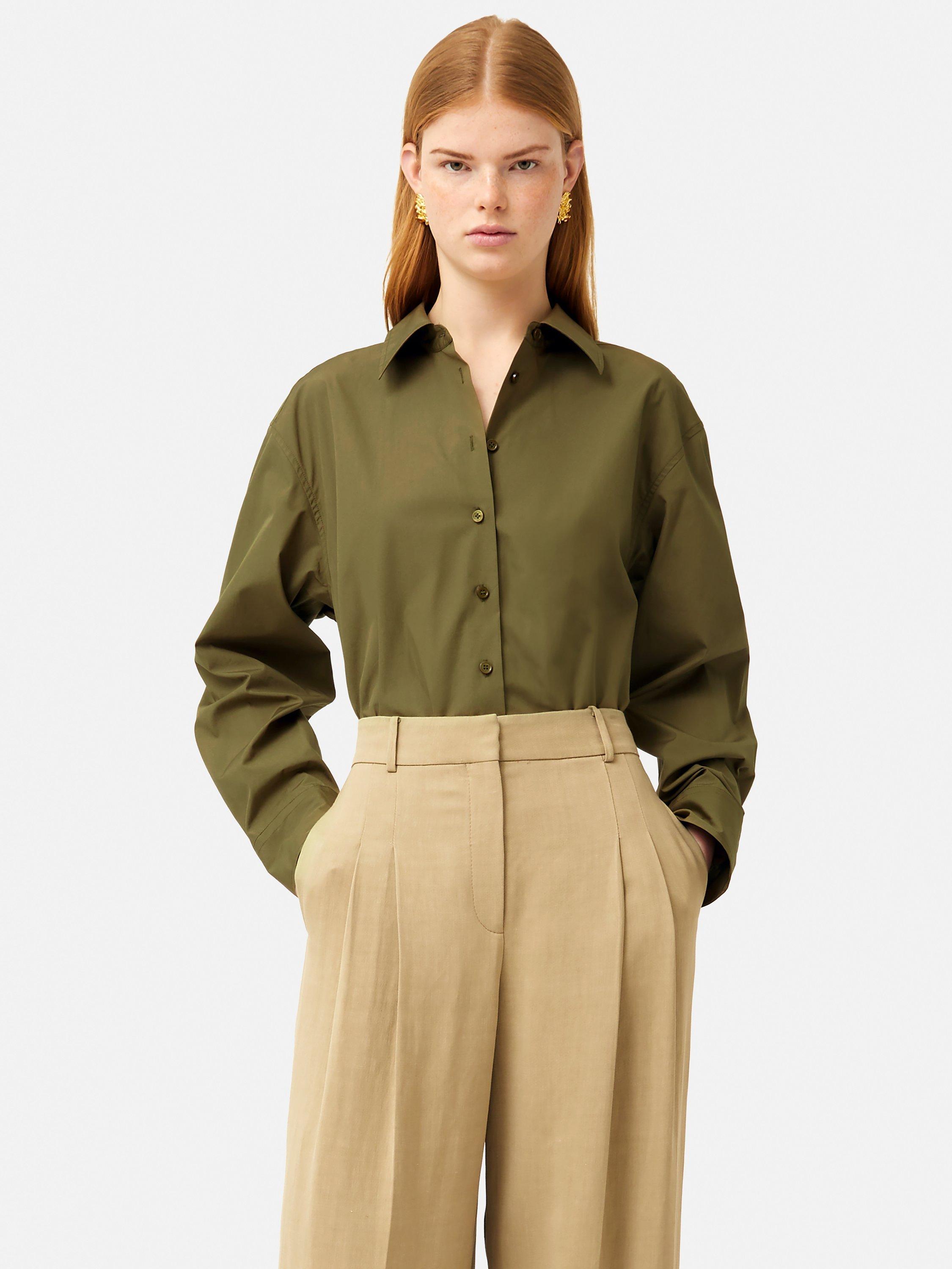 Jigsaw Cotton Poplin Shirt, Khaki, 14