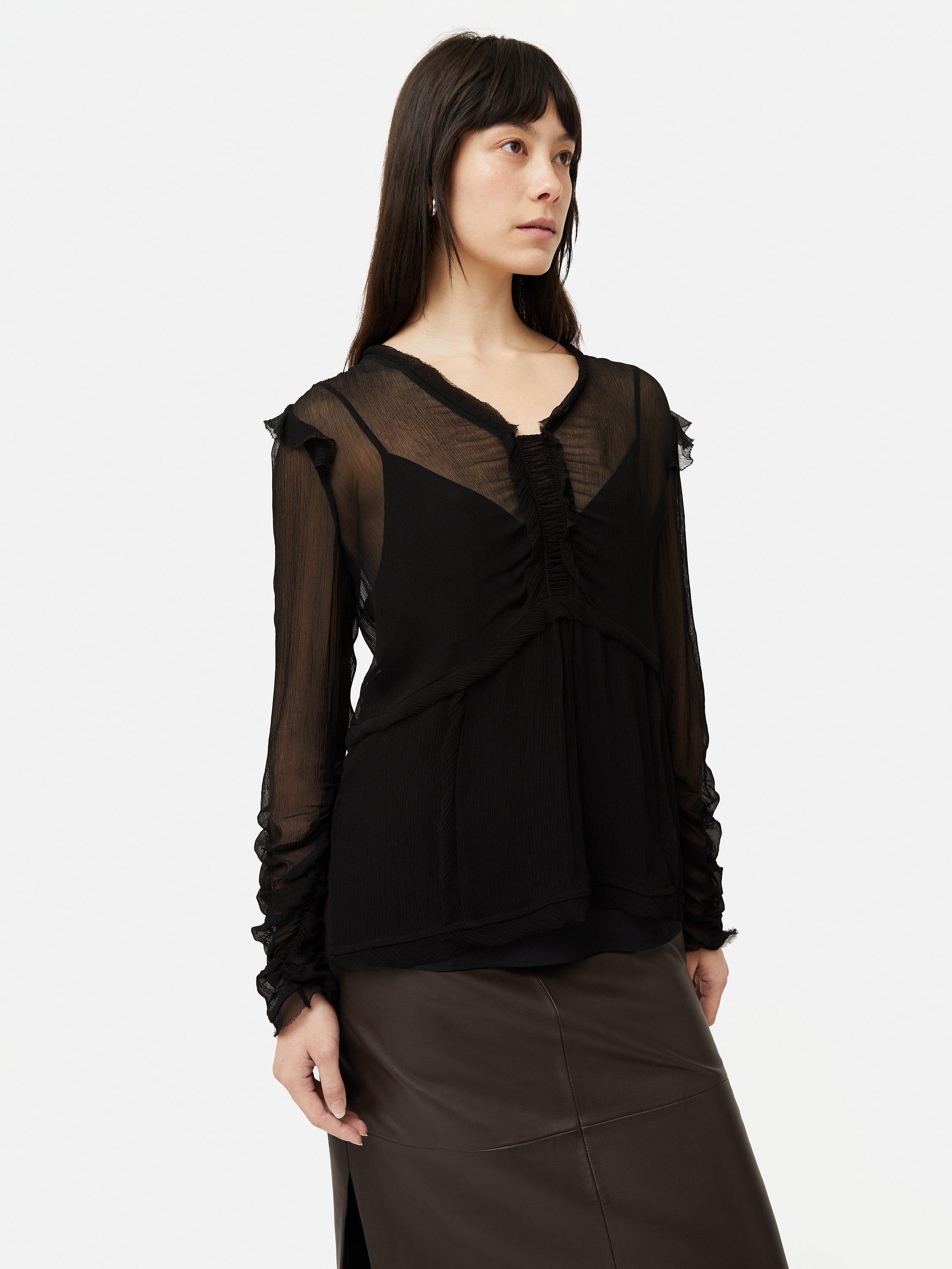 Jigsaw Crinkle Fabric Ruched Detail Top, Black