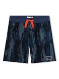 Timberland Kids' Logo Abstract Print Swim Shorts, Blue/Multi