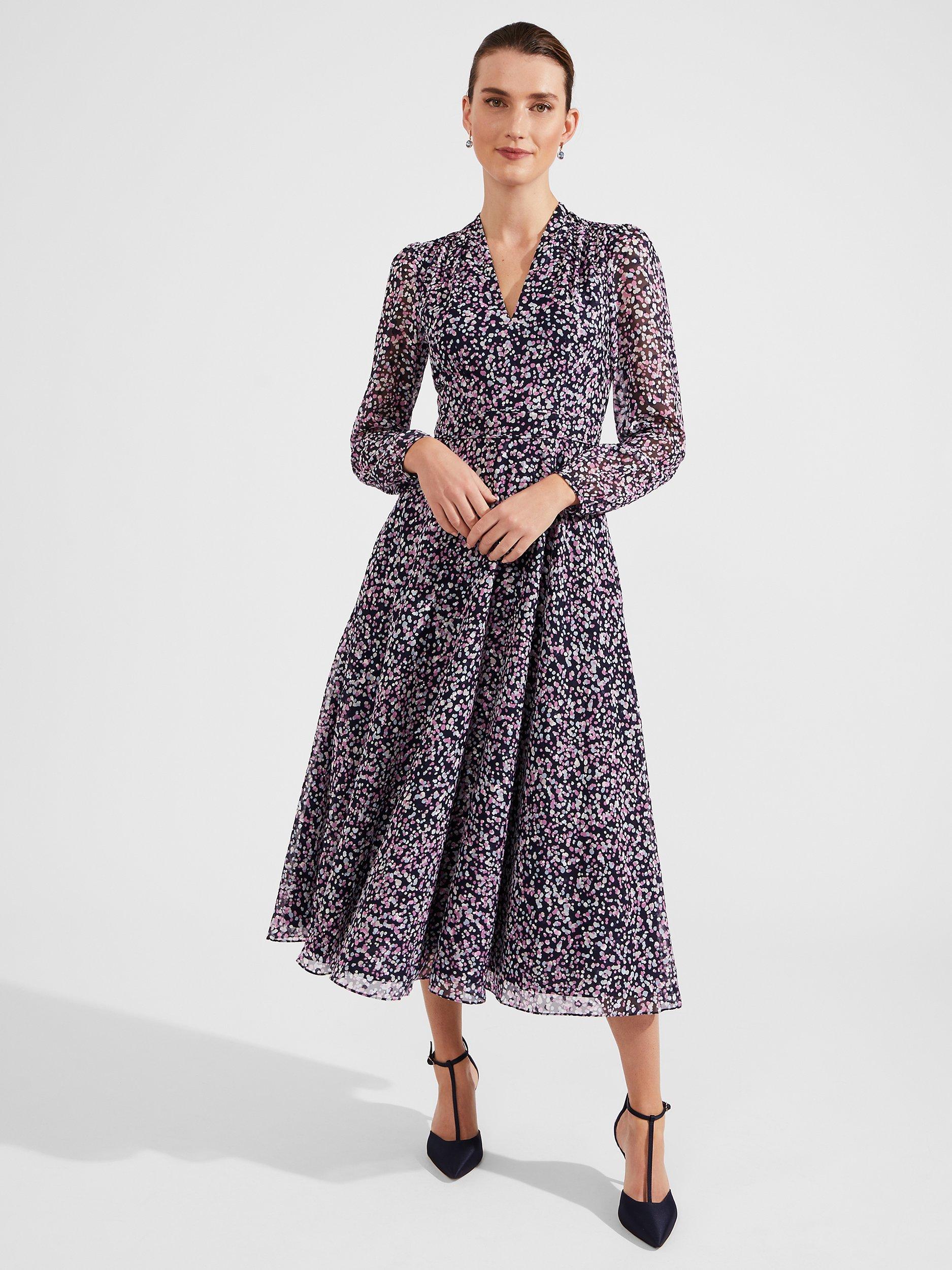 Hobbs Petite Aurora Polka Dot Midi Dress Navy Multi