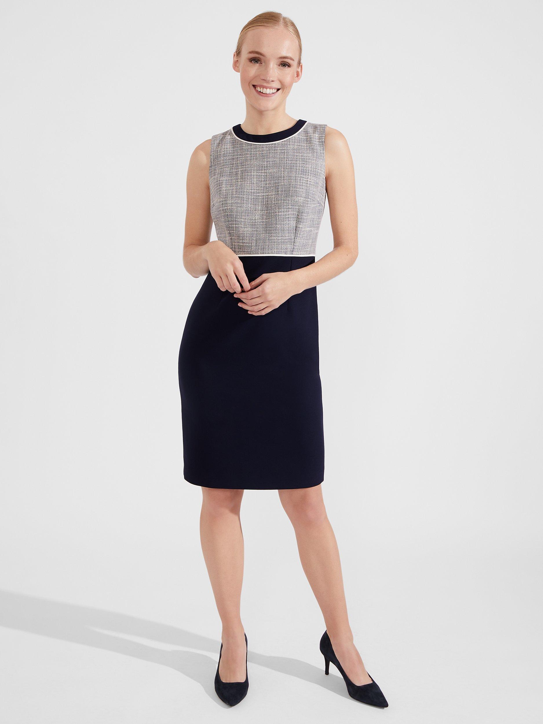 Product image 1 of 7, which shows Hobbs Petite Laurie Dress, Navy/Ivory, 12