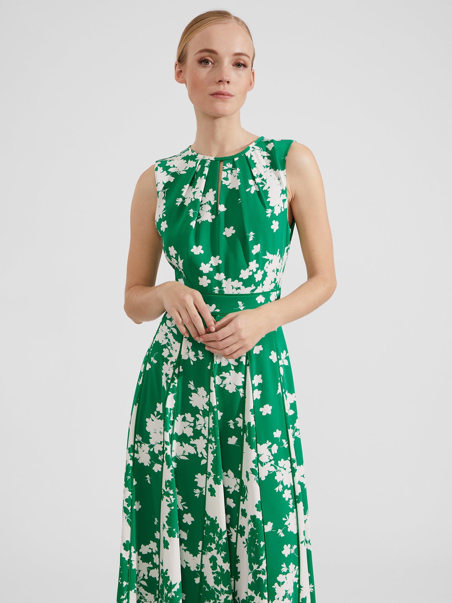 Hobbs Angelica Floral Midi Dress, Green Ivory, 10