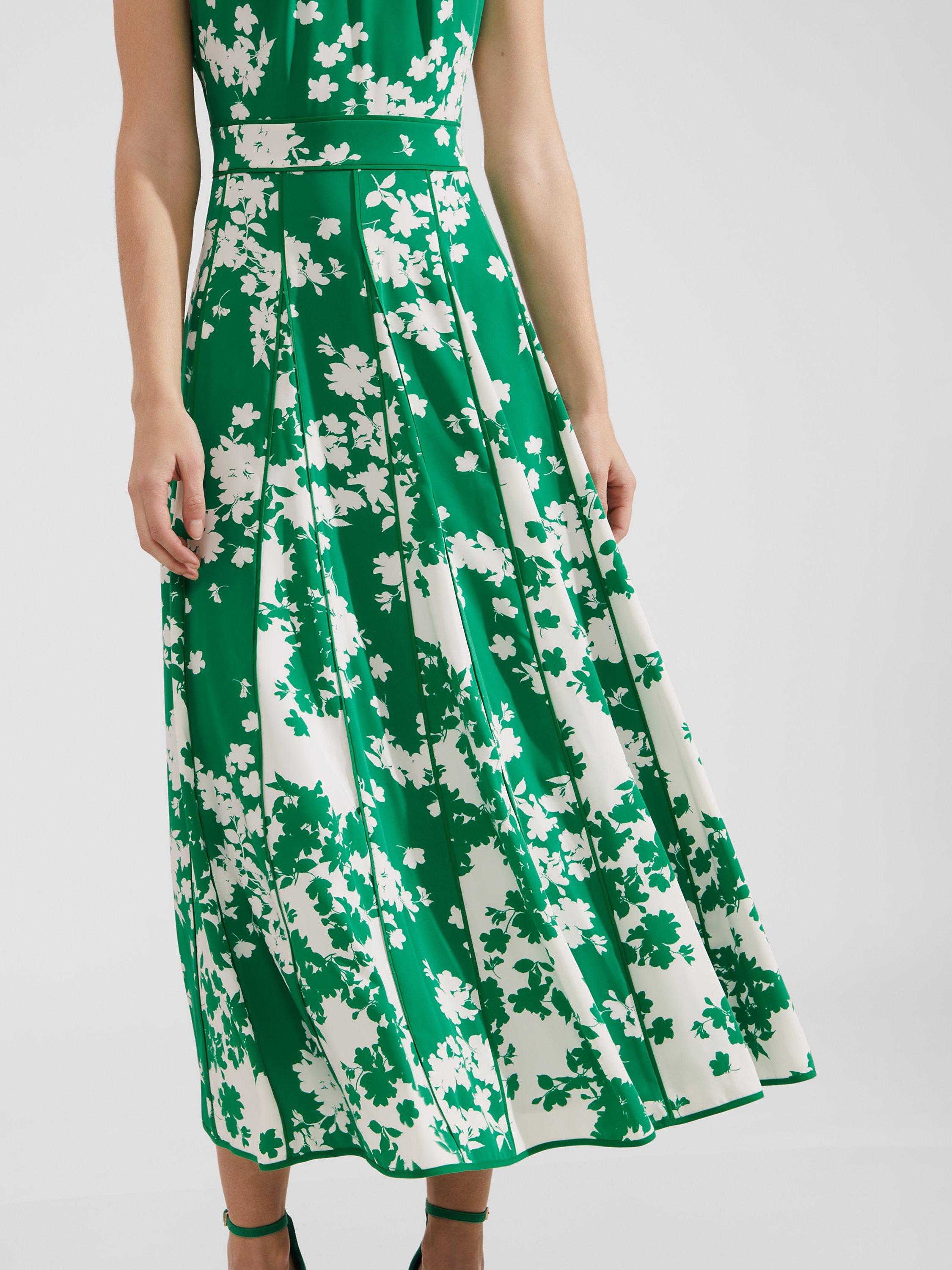 Hobbs Angelica Floral Midi Dress, Green Ivory, 10