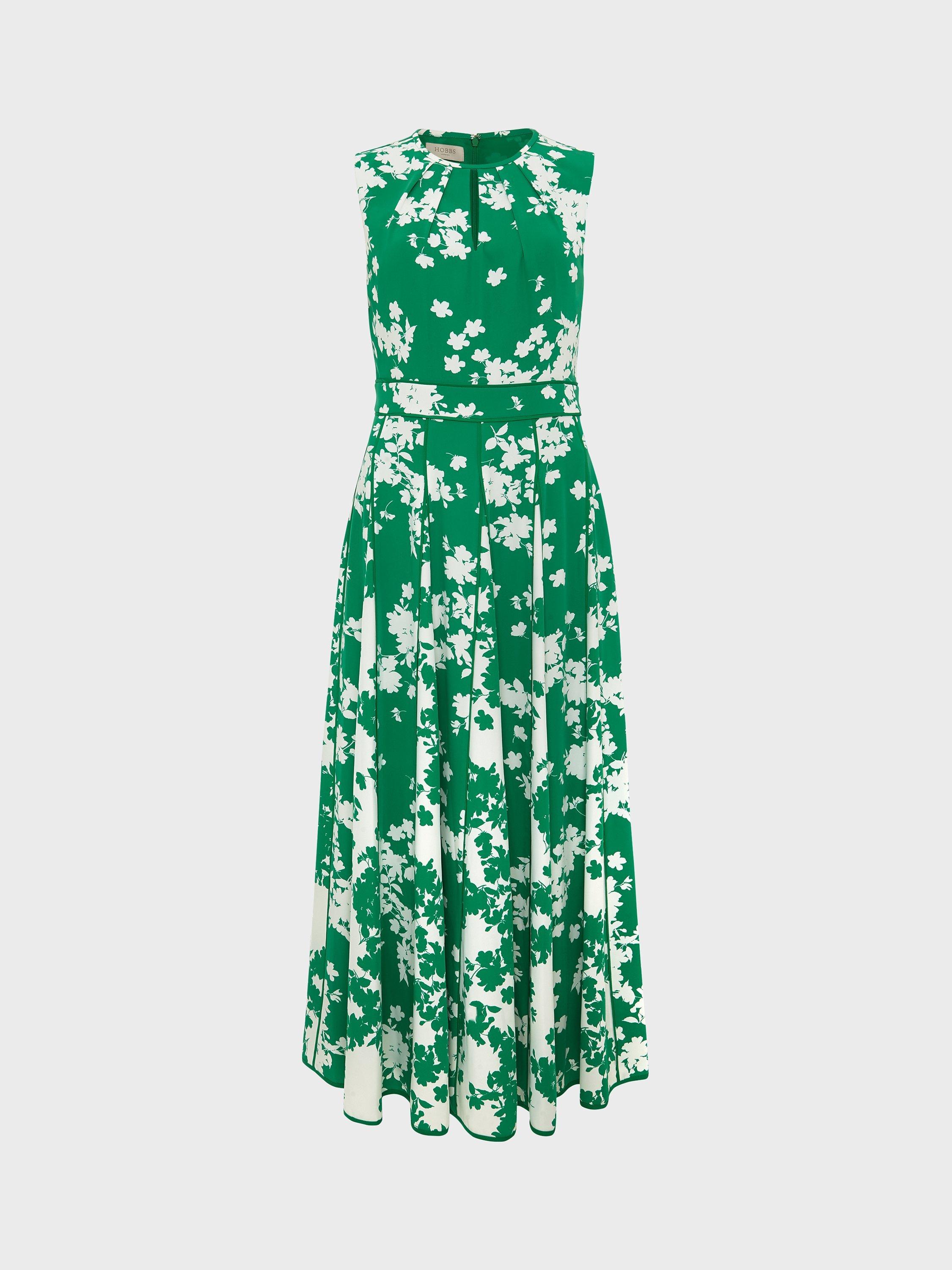 Hobbs Angelica Floral Midi Dress, Green Ivory, 10