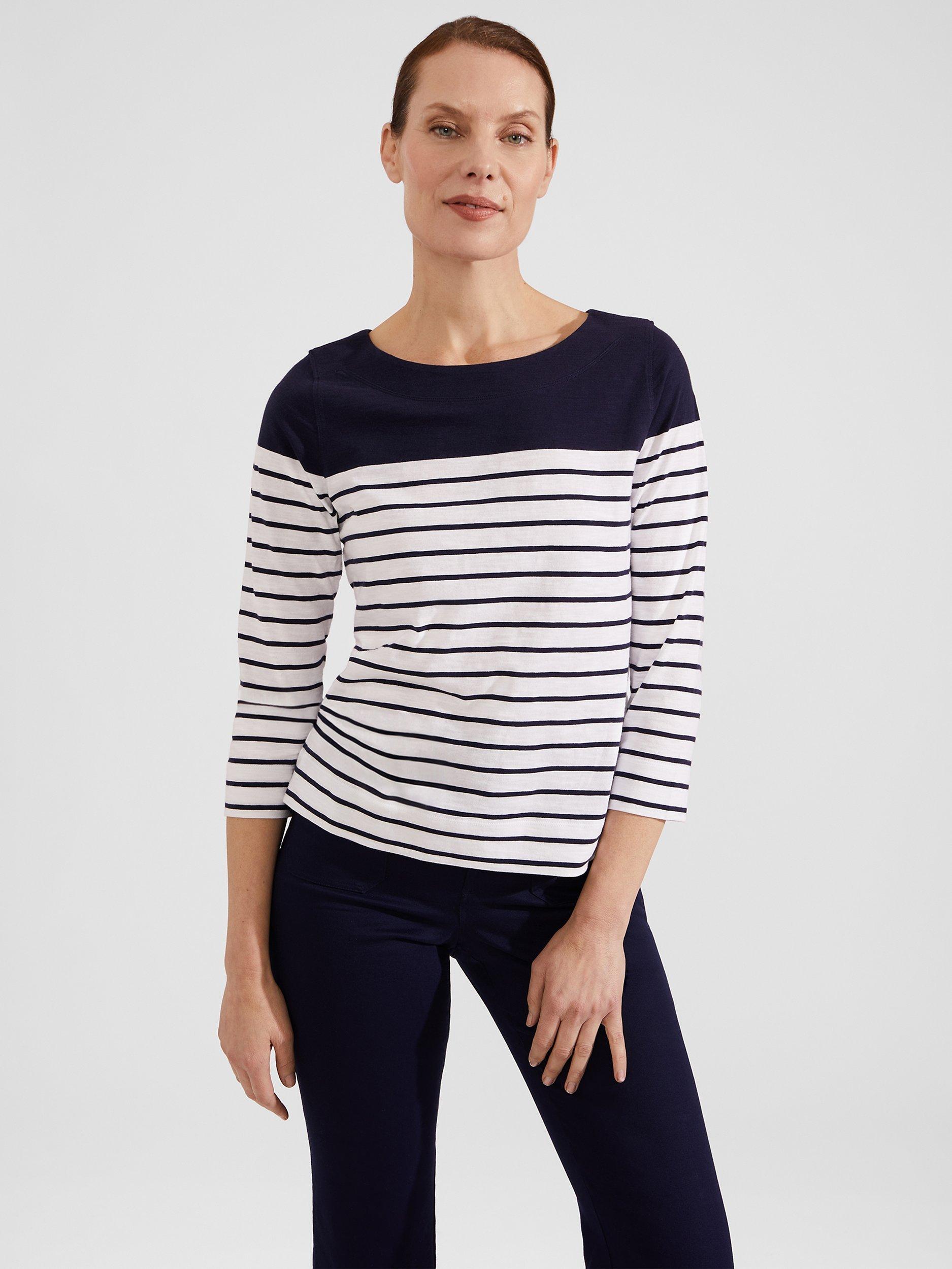 Hobbs Avia Striped T-Shirt, White/Navy