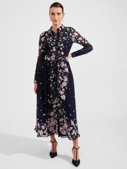 Hobbs Petite Juliet Floral Midi Dress, Navy/Multi, Navy/Multi