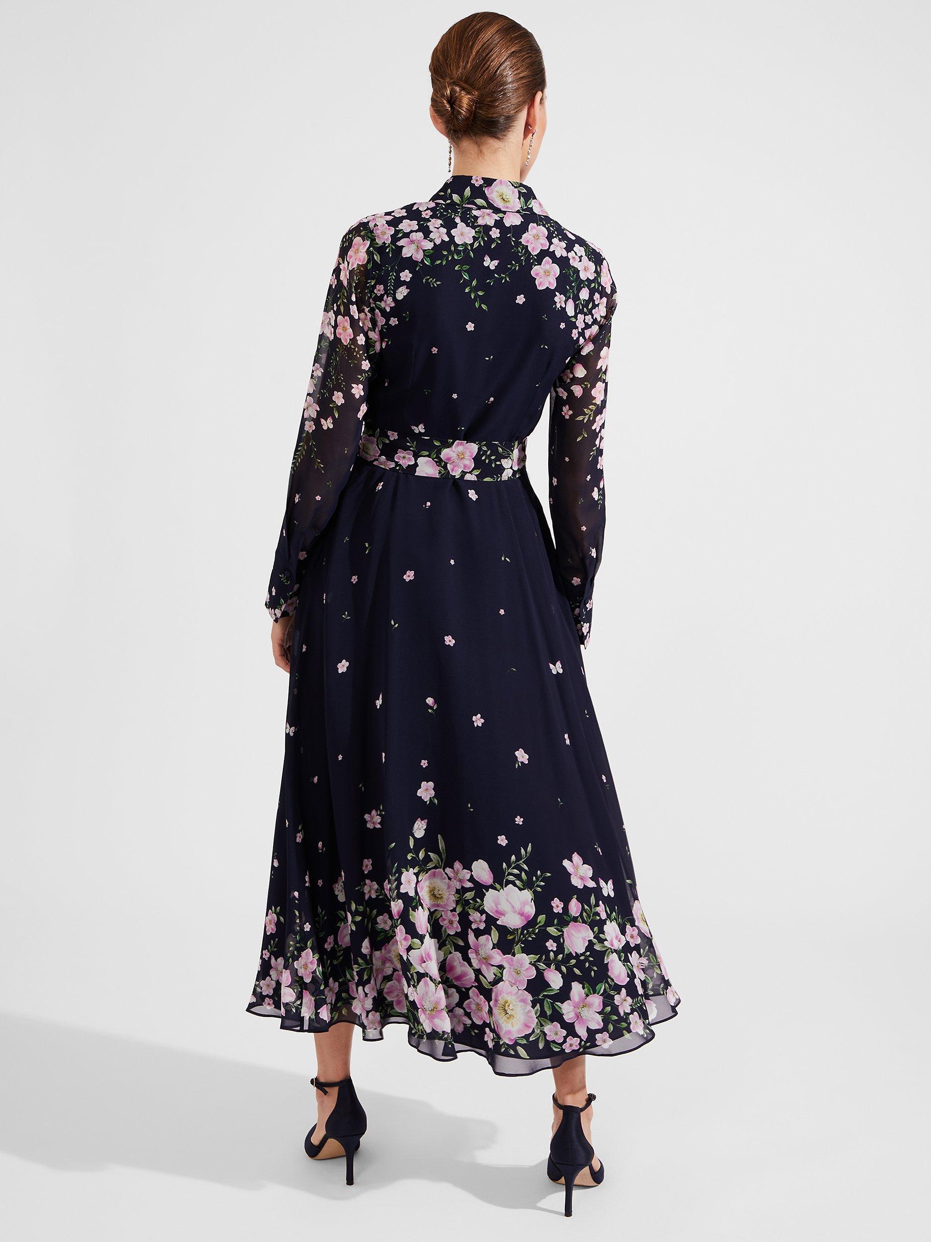 Product image 2 of 7, which shows Hobbs Petite Juliet Floral Midi Dress, Navy/Multi, 10