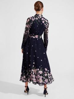 Hobbs Petite Juliet Floral Midi Dress, Navy/Multi - view 2, Navy/Multi
