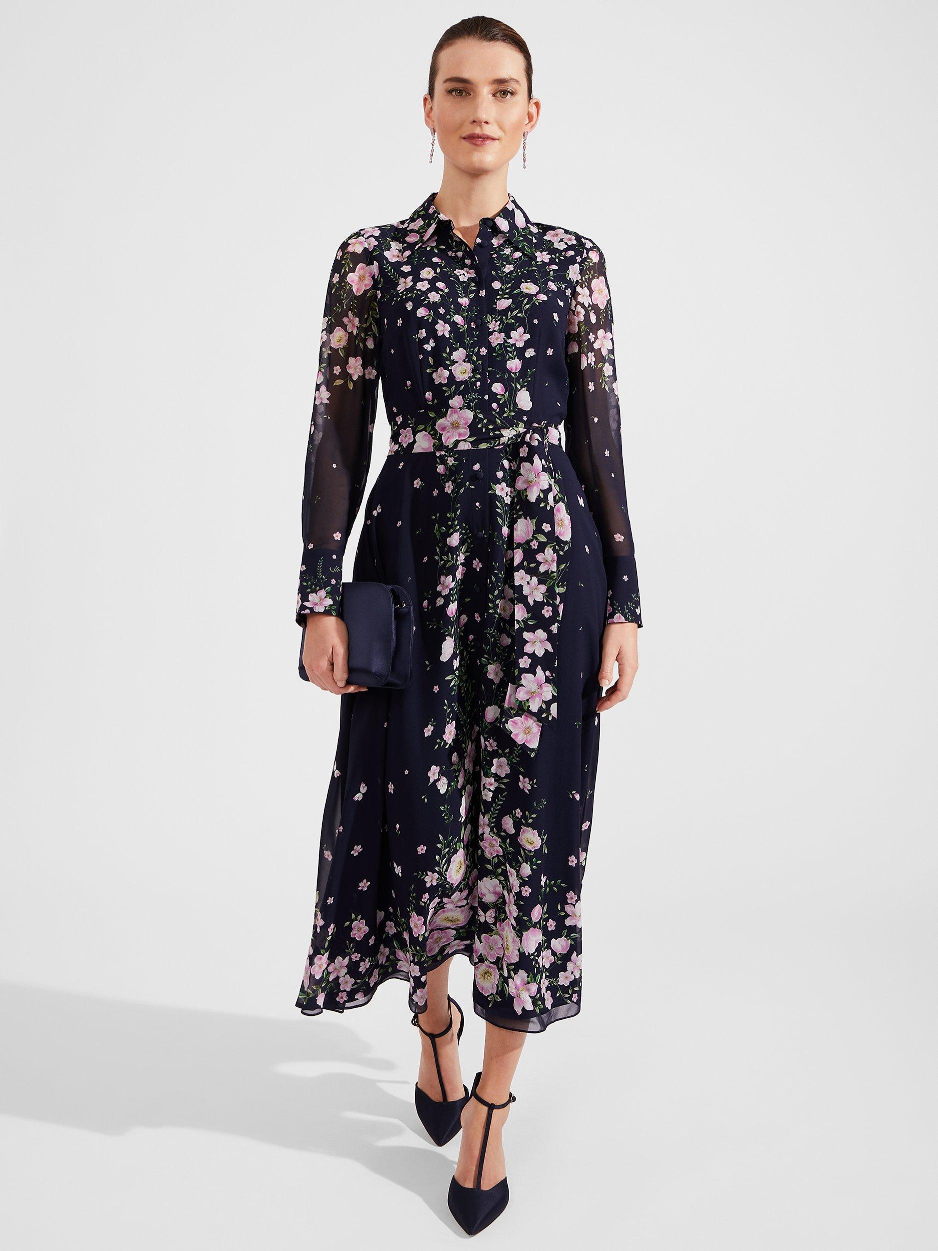 Product image 3 of 7, which shows Hobbs Petite Juliet Floral Midi Dress, Navy/Multi, 10