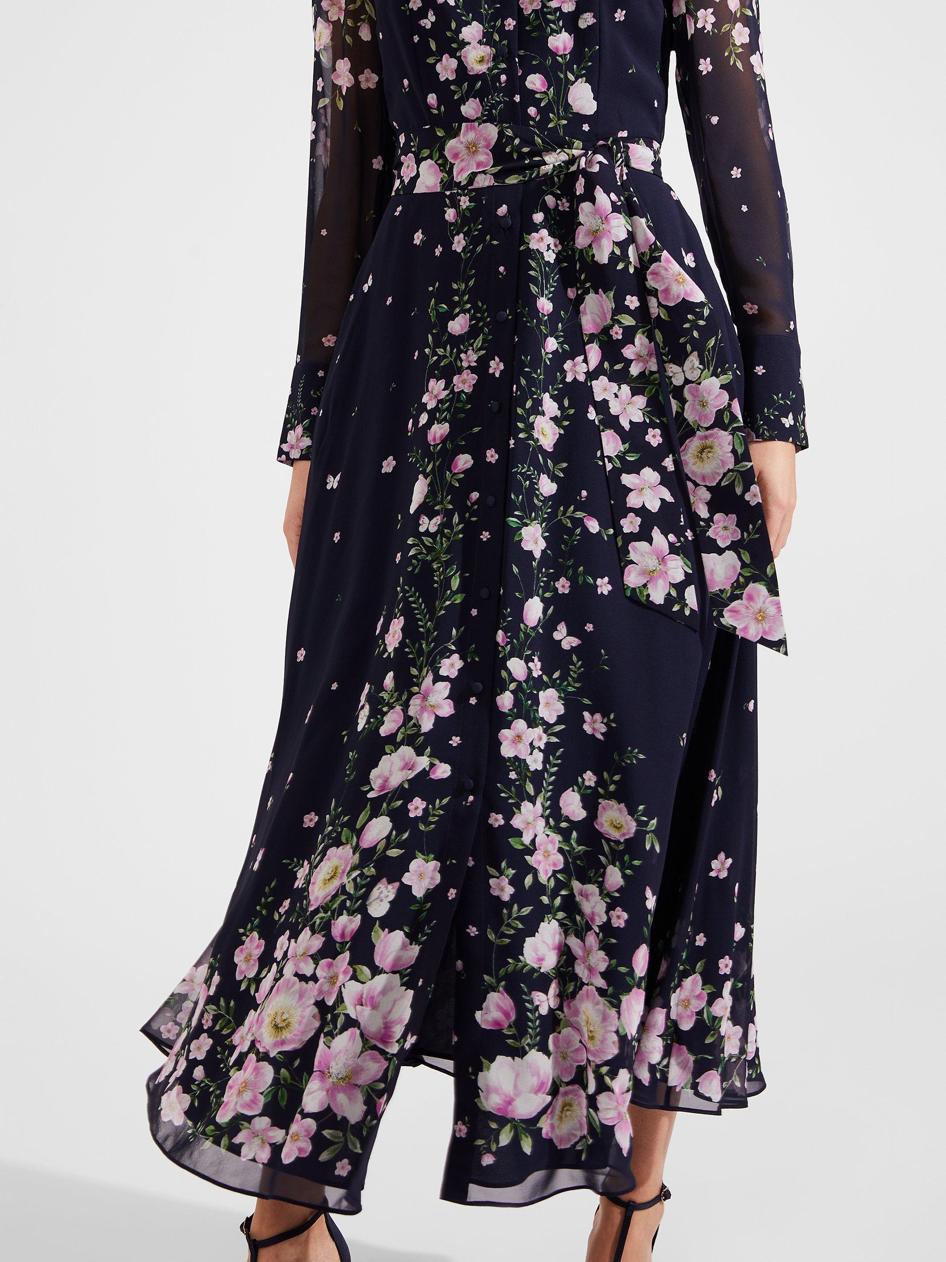 Product image 5 of 7, which shows Hobbs Petite Juliet Floral Midi Dress, Navy/Multi, 10