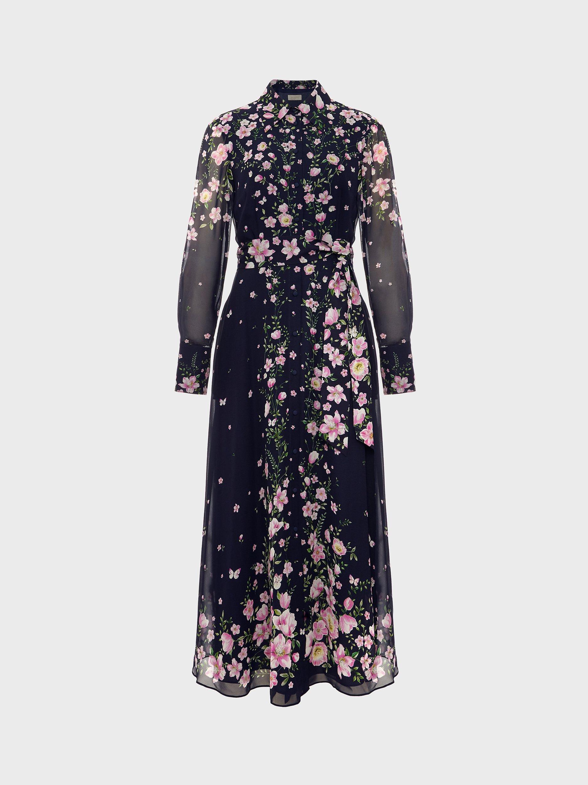 Product image 7 of 7, which shows Hobbs Petite Juliet Floral Midi Dress, Navy/Multi, 10