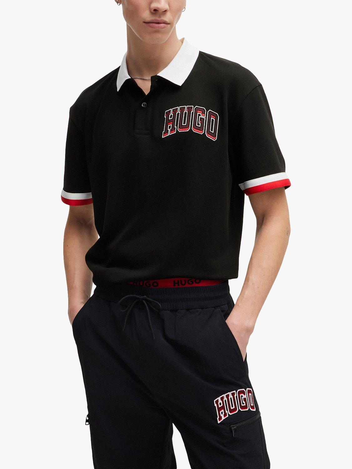 HUGO Dillet Varsity Short Sleeve Polo Shirt, Black