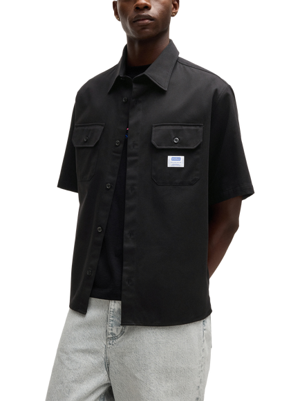 HUGO Ekyno Kent Collar Shirt, Black, Black