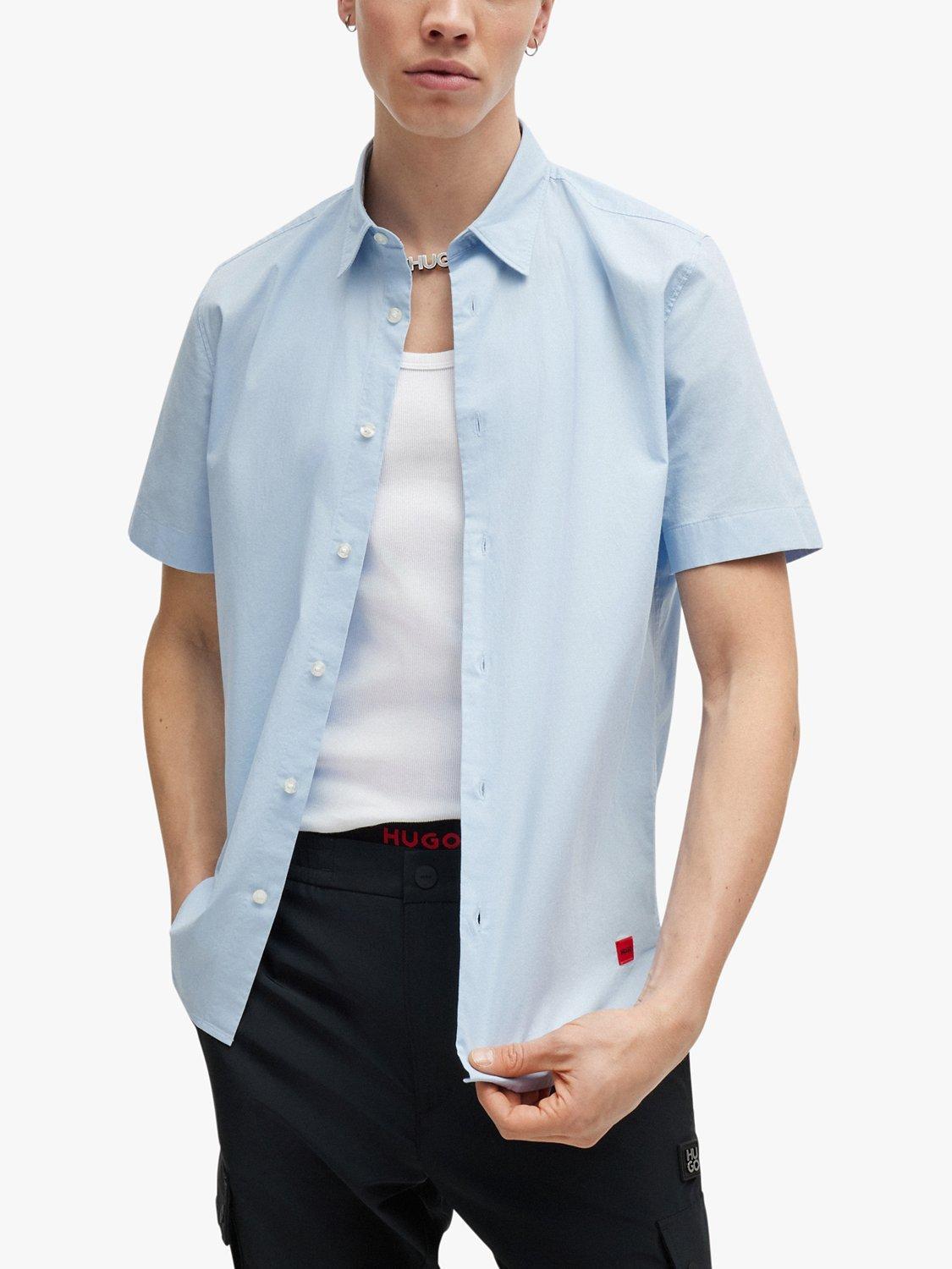 HUGO Ebor Short Sleeve Shirt, Pastel Blue