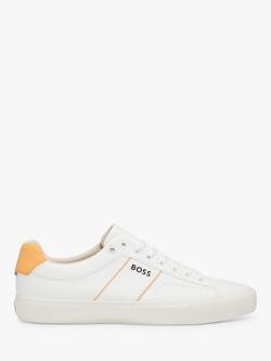 HUGO BOSS BOSS Aiden Cupsole Lace Up Trainers, White/Yellow