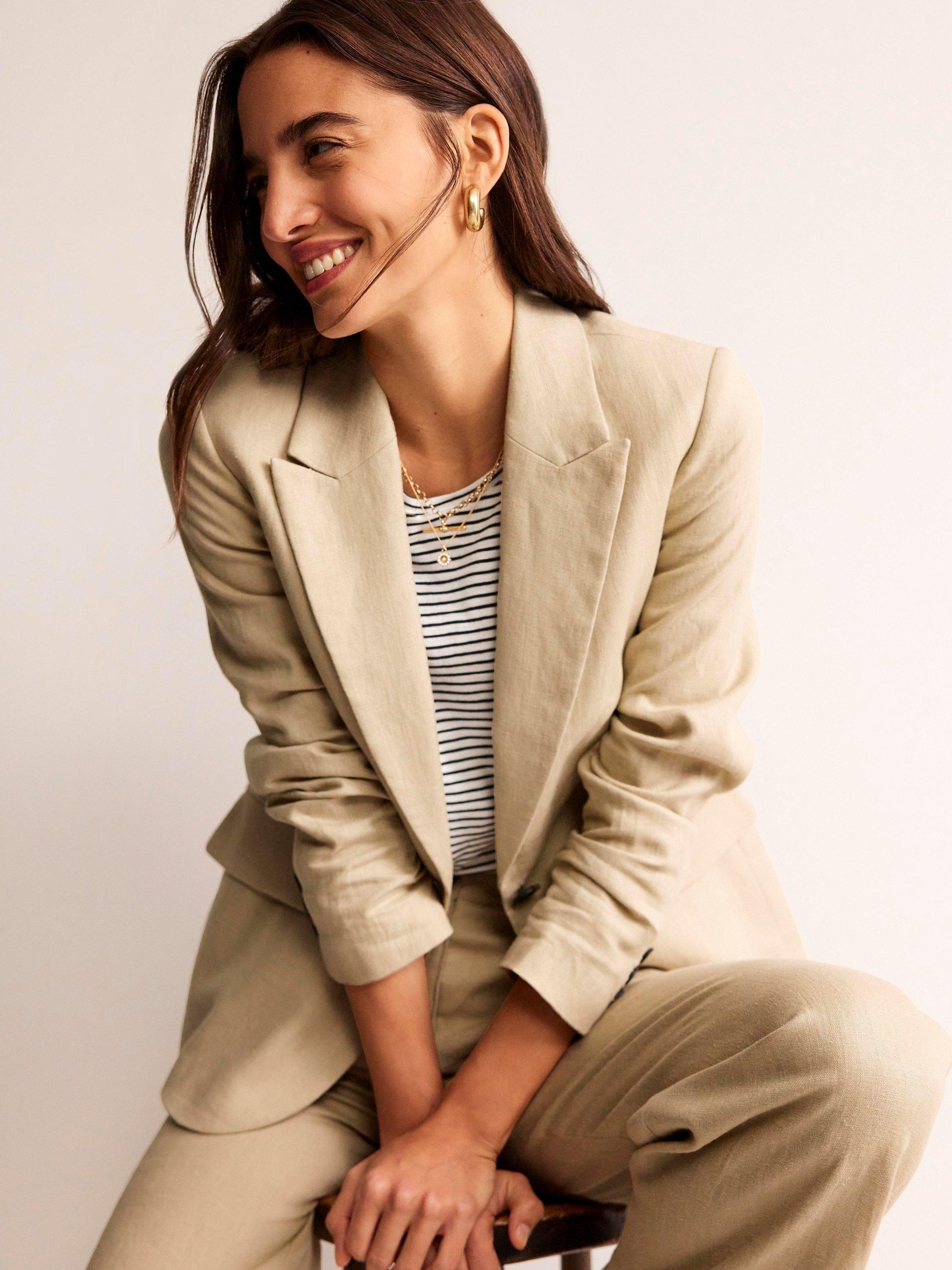 Boden Marylebone Linen Blazer, Neutral, 10