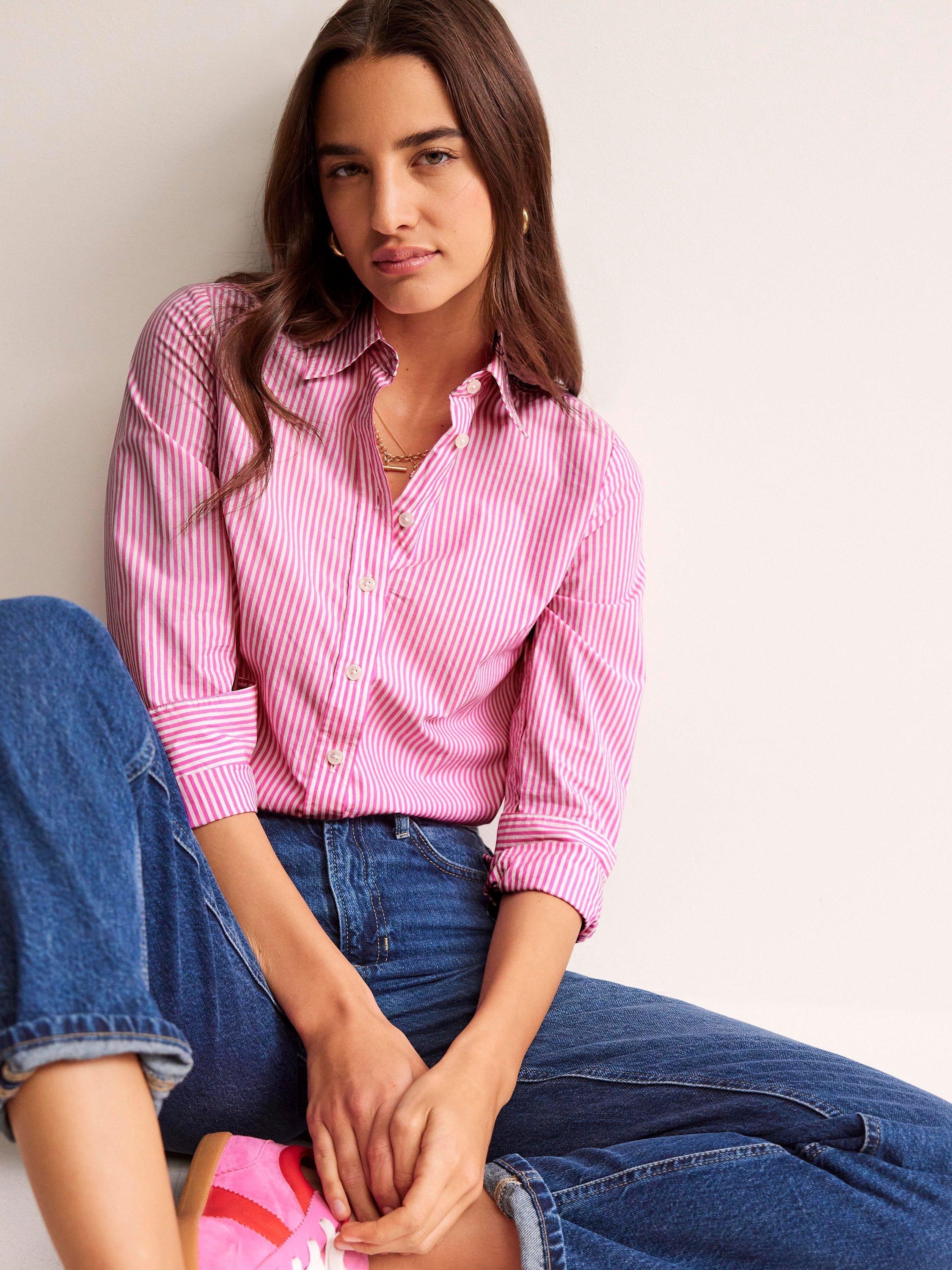 Boden Sienna Stripe Cotton Shirt, Sangria Sunset/Ivory