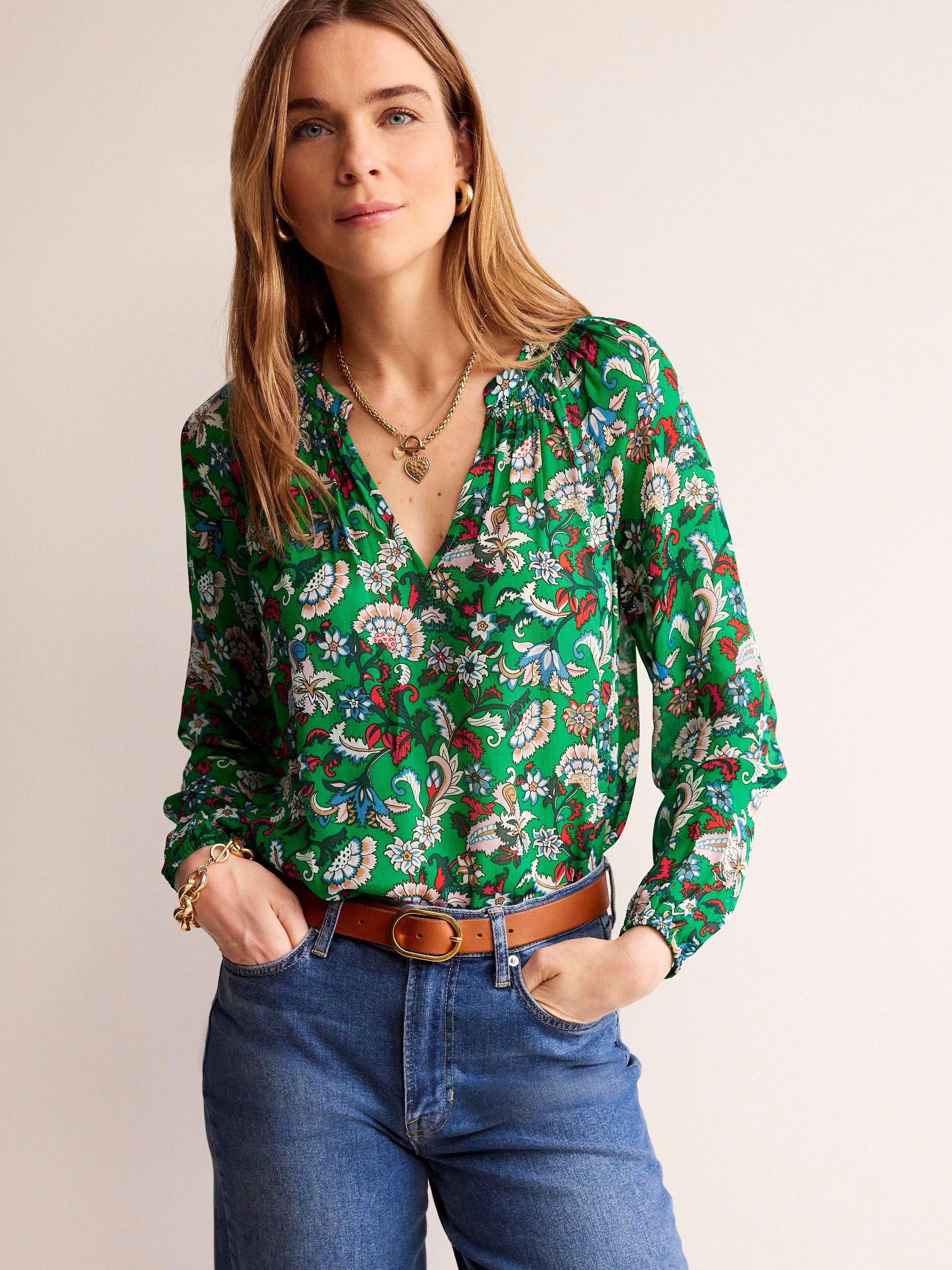 Boden Grace Floral Blouse, Green/Botanical