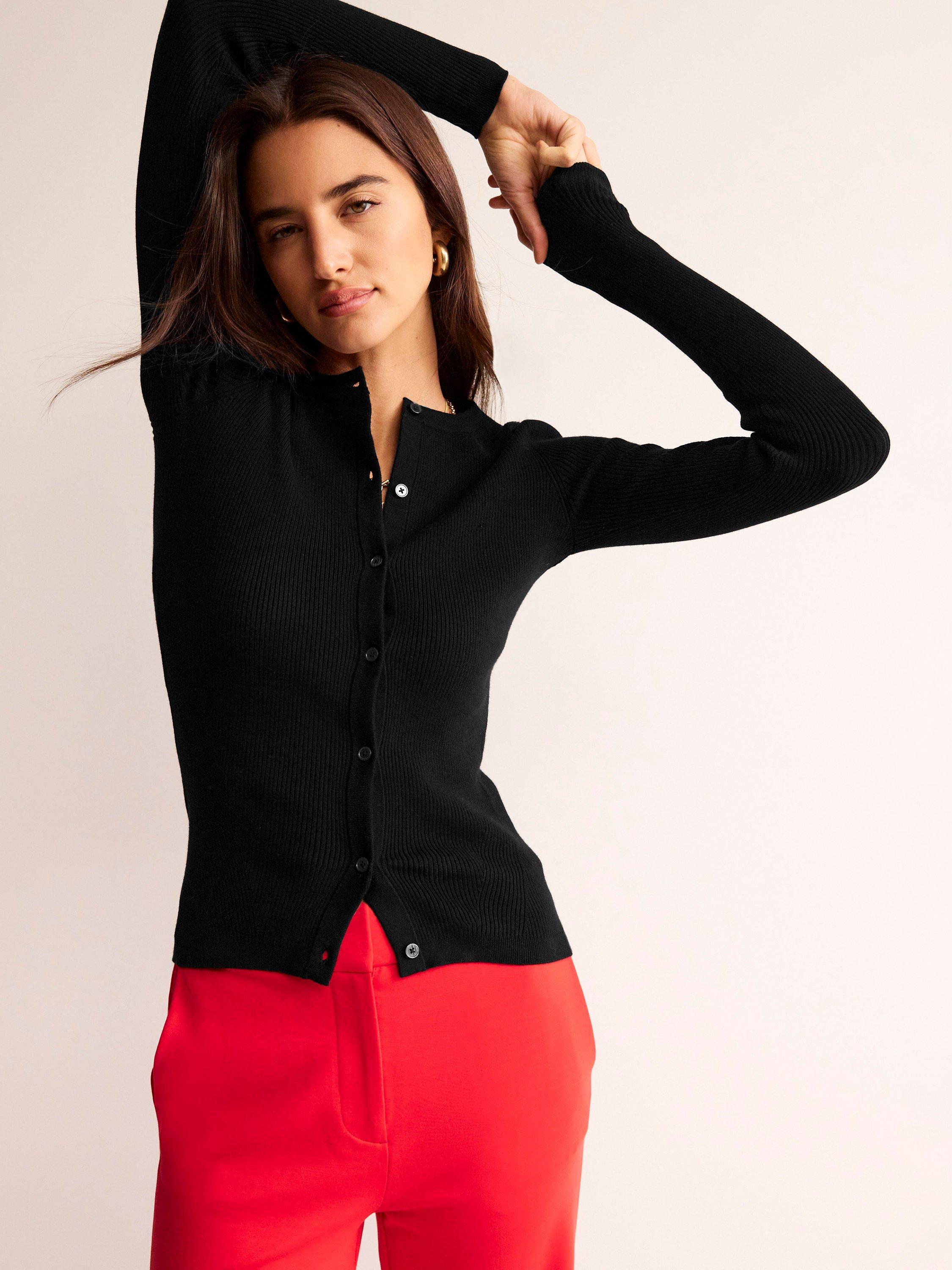 Boden Cotton Rib Cardigan, Black