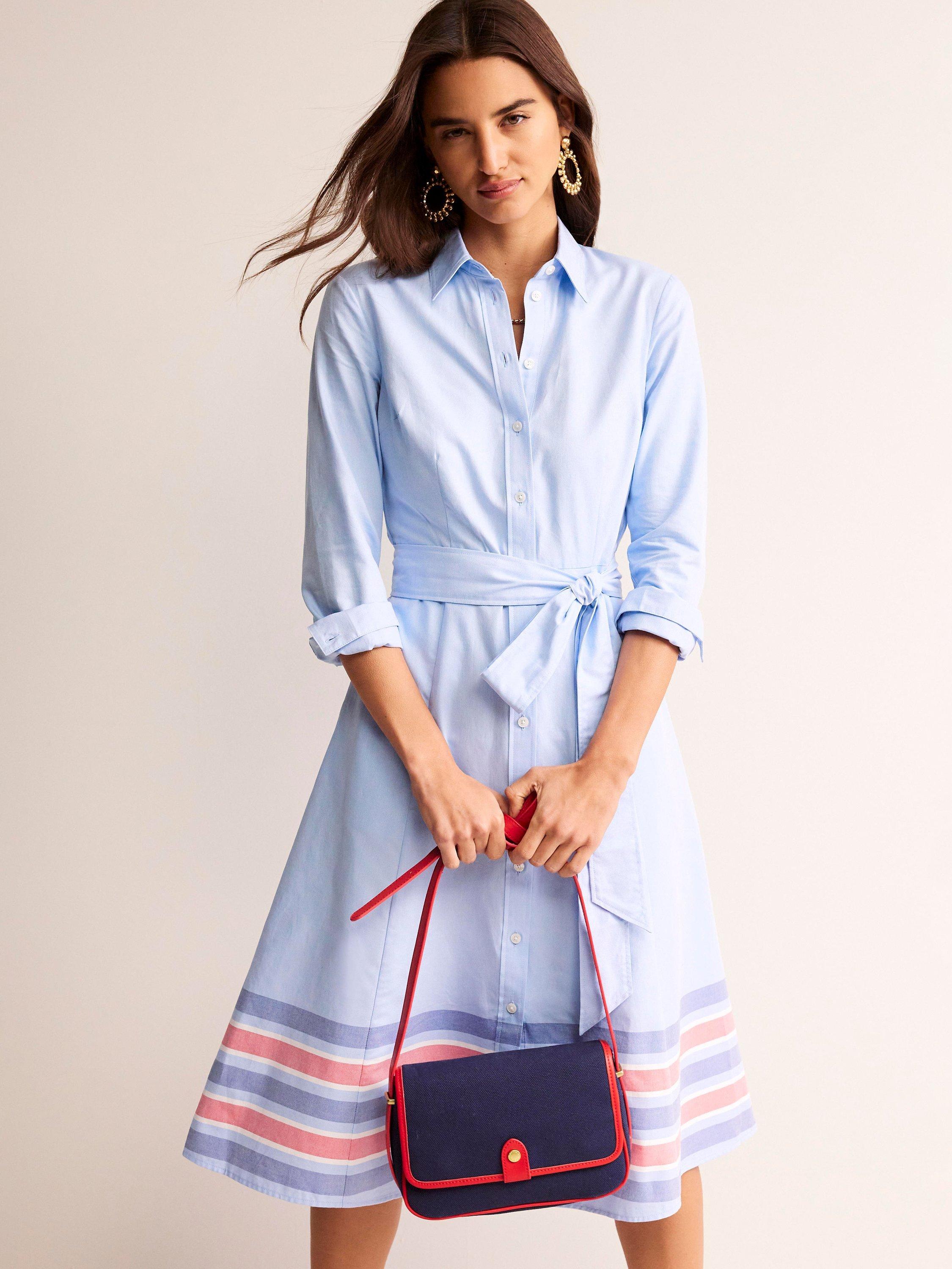 Boden Kate Cotton Shirt Dress, Chambray/Multi