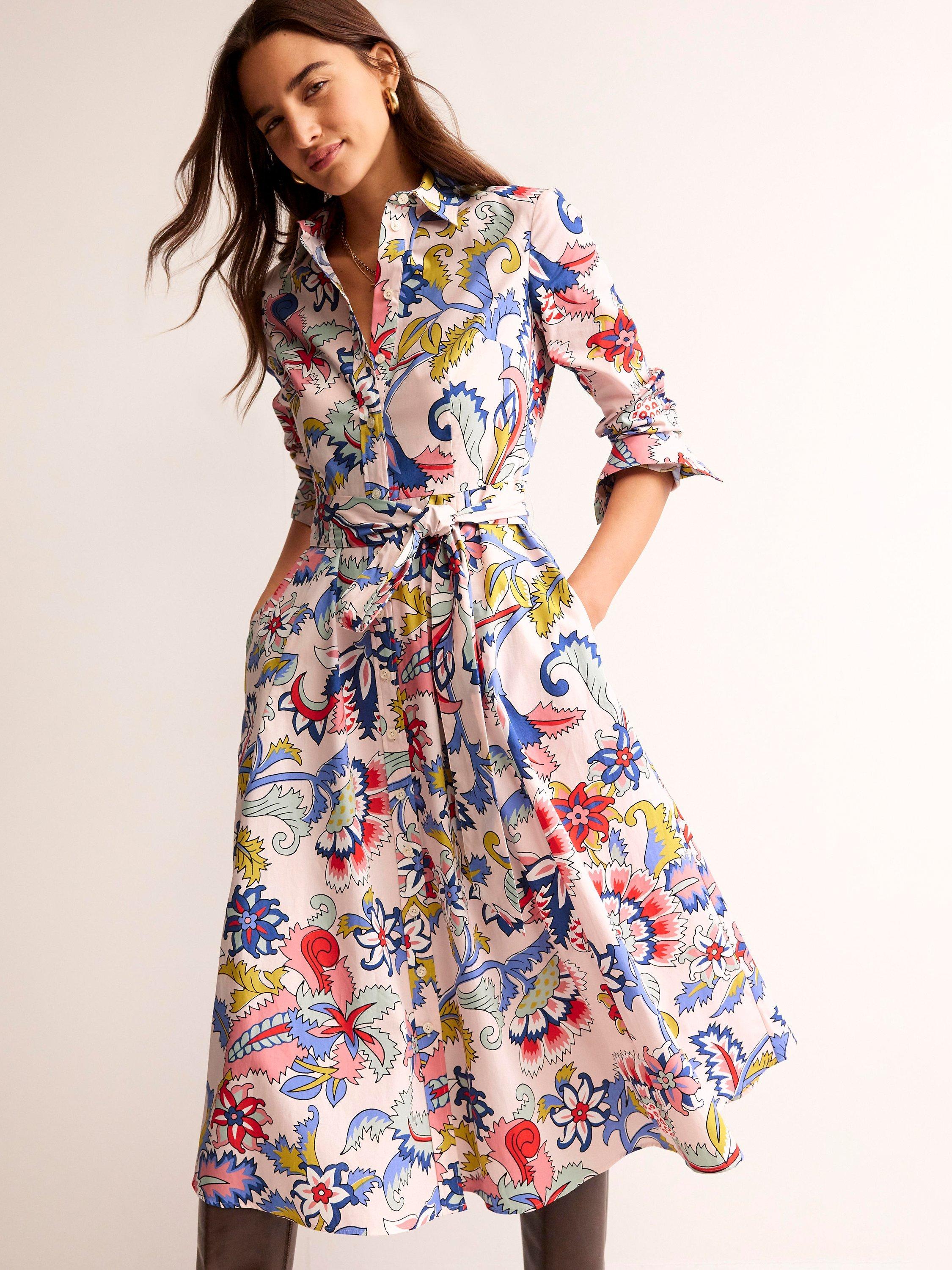Boden Amy Cotton Floral Midi Shirt Dress, Botanical Bunch