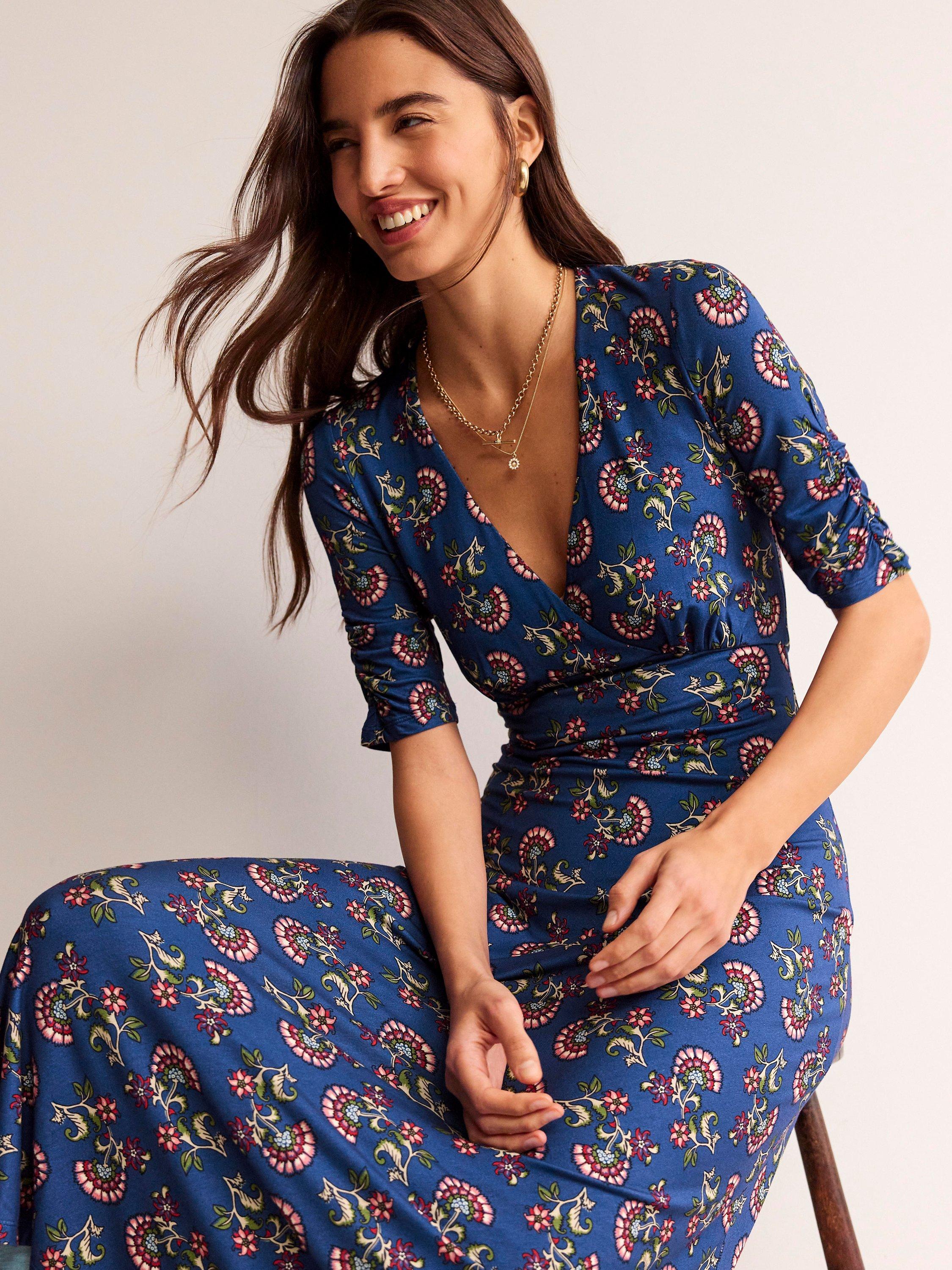 Boden Rebecca Botanical Bunch Jersey Midi Dress, Botanical Bunch